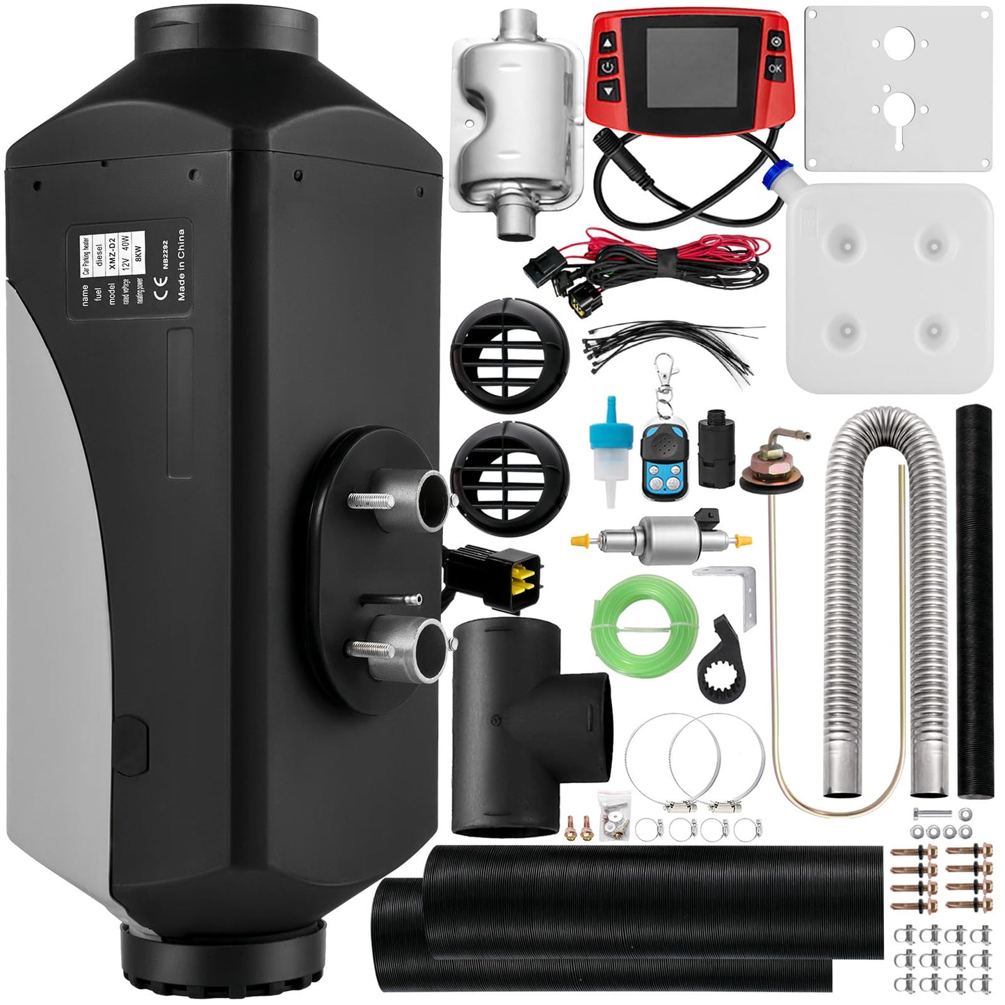 Fiberfly Diesel Heater 5KW, 15L Tank, Diesel Air Heater 12V, Muffler, Diesel Parking Heater with LCD Thermostat Monitor of Plateau Version & Remote Control for RV, Trailer, Boat, Truck and Motor-home
