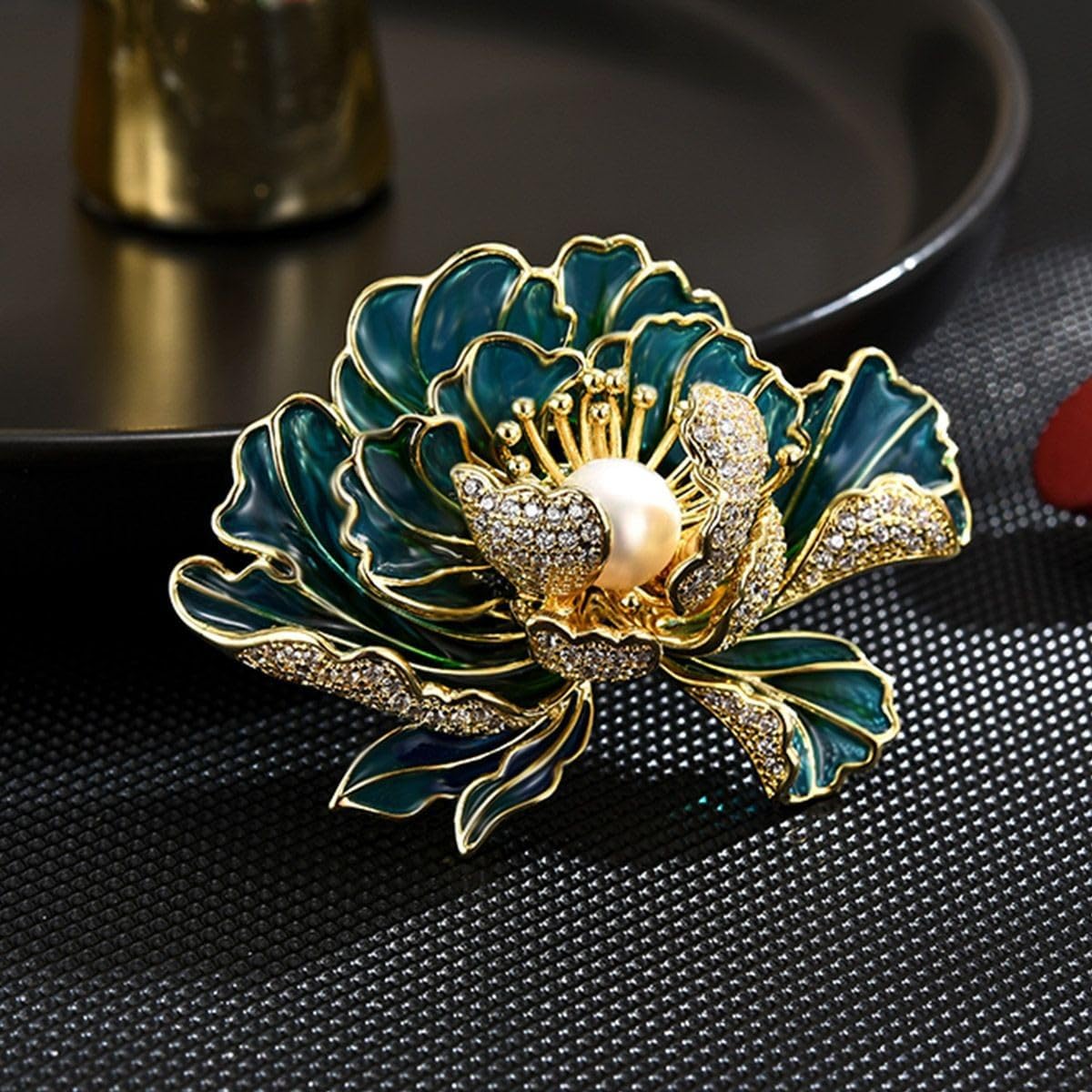 UNVAK Enamel Peony Flower Brooch 18k Gold Plated Peony Flower Brooch Pin Peony Pearl Brooch Lapel Pin Jewelry Thanksgiving Day Birthday Gifts Dress Accessories for Mom Wife
