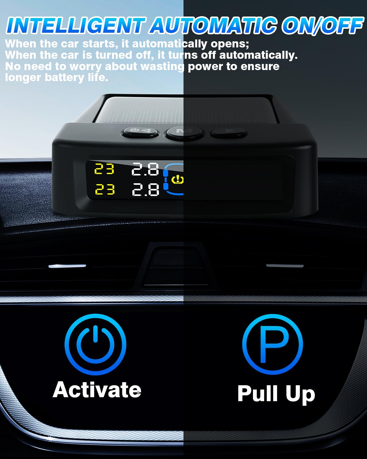 Tire Pressure Monitoring System,RV Tire Pressure Monitor System with Solar Charge or USB, Tire Monitoring System with 4 Sensors & 6 Alarm Modes Real-Time Display for SUV Mpv Rv Tpms Sensors Set of 4