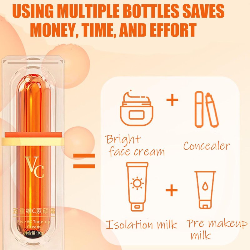 XIRUJNFD Vitamin C Makeup Tone Up Cream, Five Vitamin C Tone-Up Cream, Multi 4-In-1 Face, Concealer, Face Primer and Makeup (5)