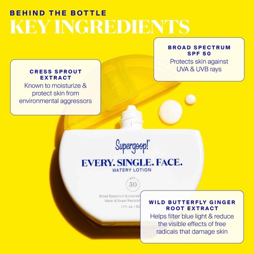 Supergoop! Every. Single. Face. Watery Lotion - 1.7 fl oz - Pack of 2 - Broad Spectrum SPF 50 PA++++ Sunscreen Lotion - Water & Sweat Resistant - All Skin Types