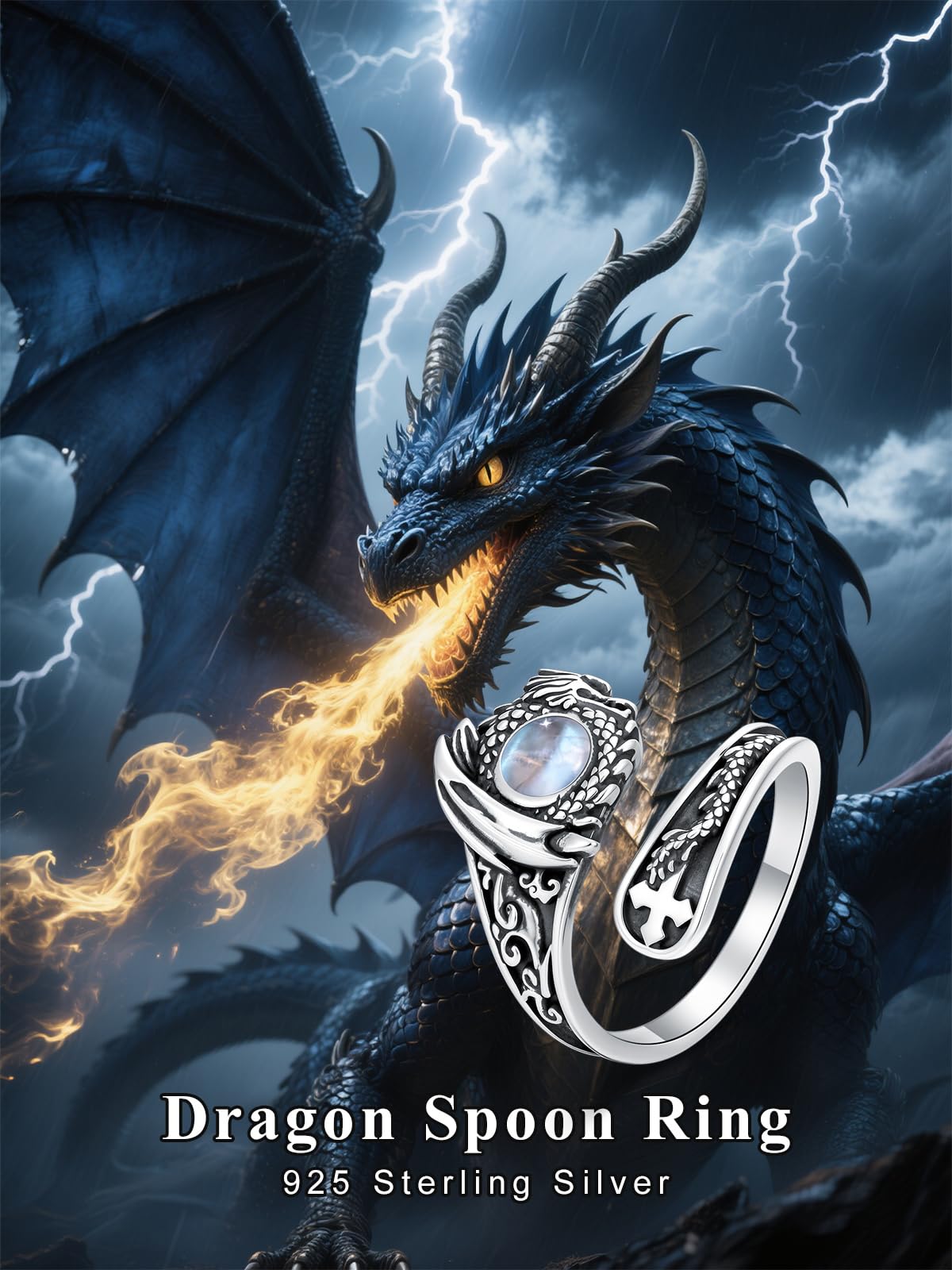 Midari Moonstone Dragon Spoon Rings for Women 925 Sterling Silver Adjustable Dragon Moonstone Rings Abalone Open Spoon Thumb Rings Dragon Jewelry for Women Men Birthday Christmas Gifts