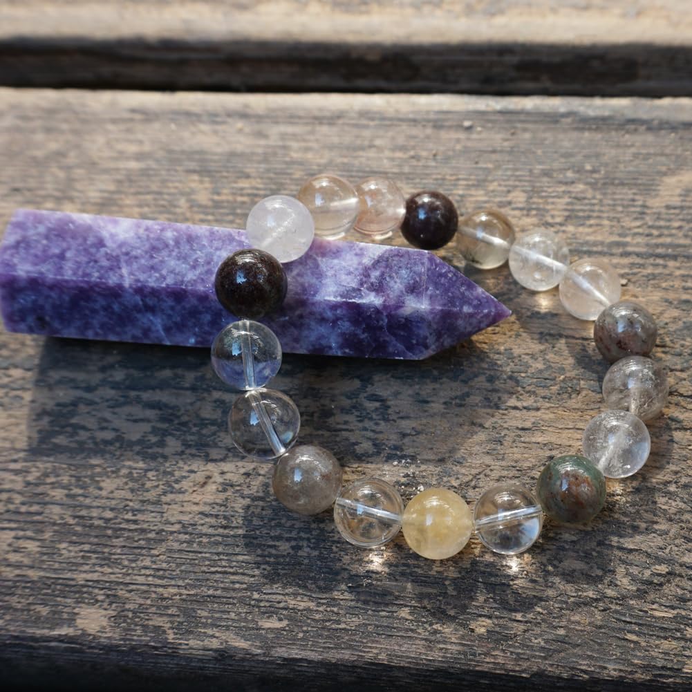 TaHLga 12MM Black Rutilated Quartz Bracelet | Natural Rutilated Quartz Gemstones | Bring Luck Wealth Courage | Protection from Evil | Gift