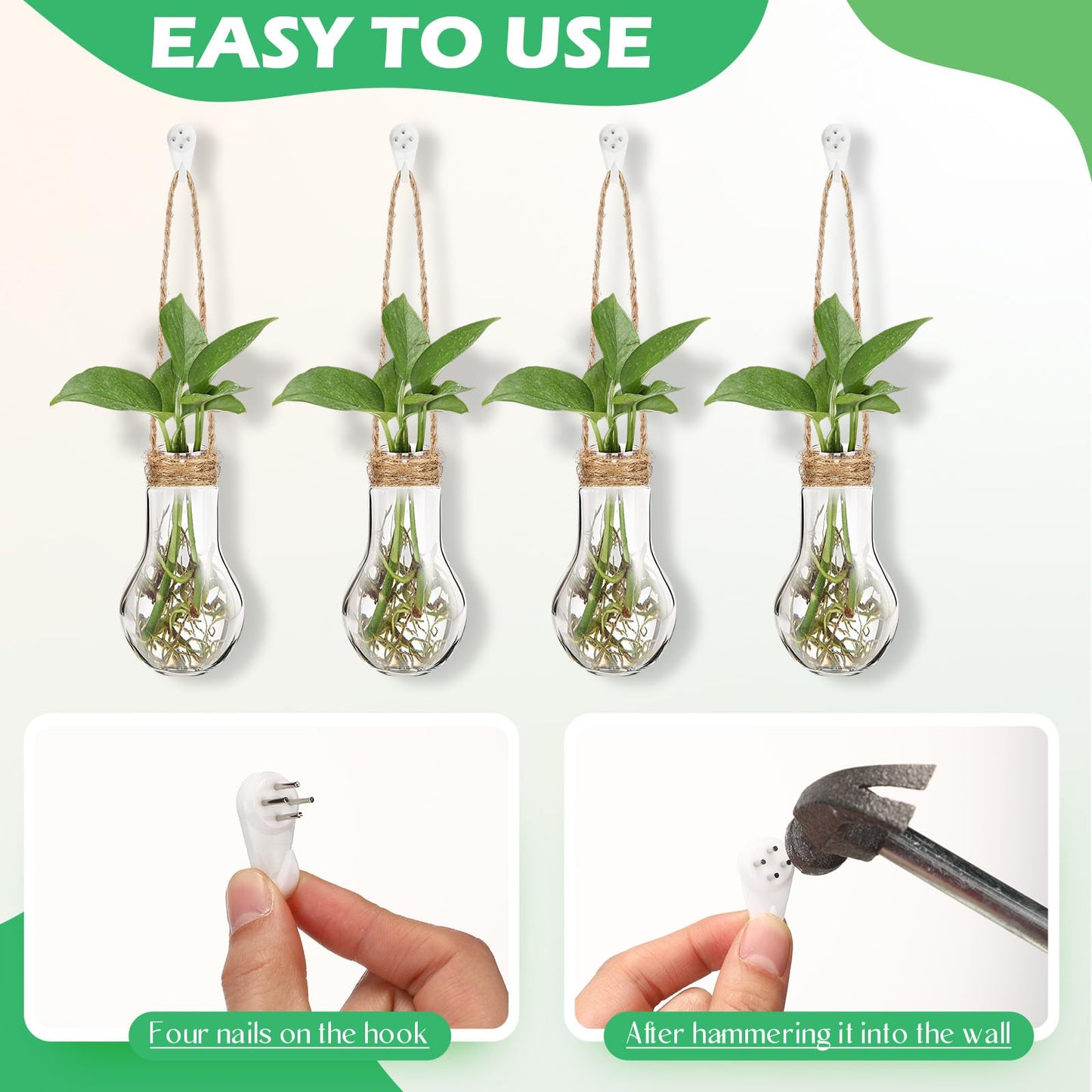 Baderke 24 Pack Hanging Propagation Station 3.9 Inch Plastic Plant Vases with Hooks & Cleaning Brush Clear Window Jars for Plant Clippings, Home Office Decor, Gardening Gifts for Women