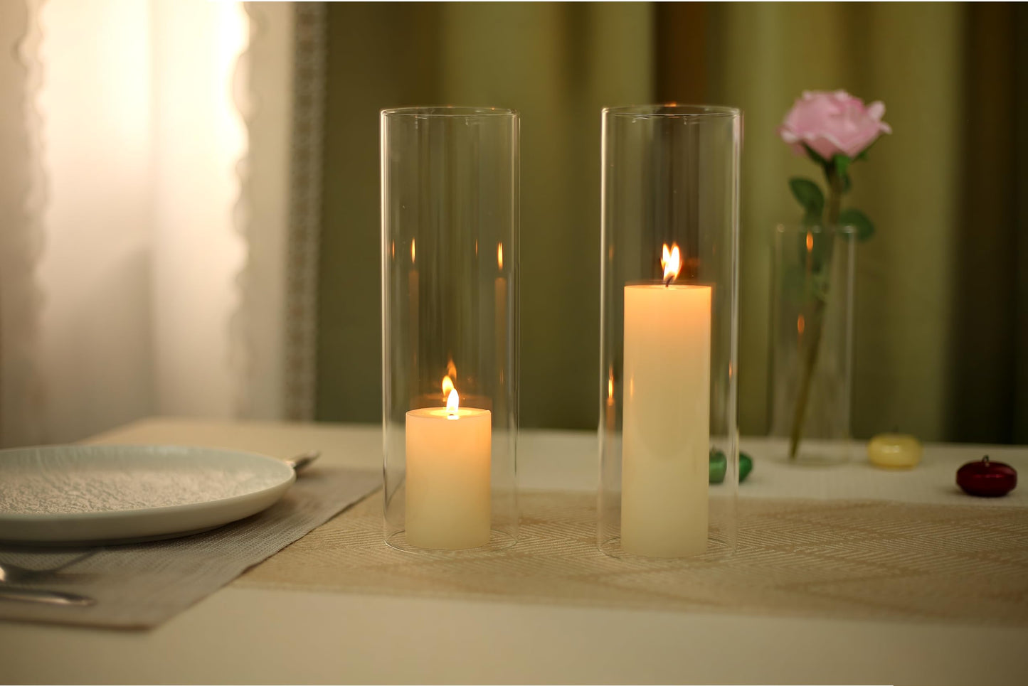 CYS EXCEL 6 PCS (H:10" D:3"") Open Ended Glass Hurricane Candleholder Tube Shade Bottomless Candle Chimney Cover"