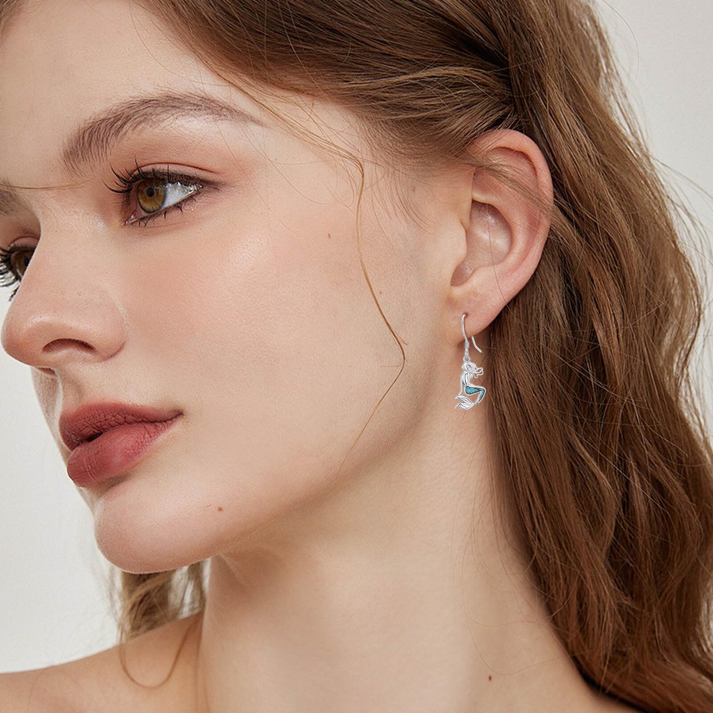 HPQQ Mermaid Earrings 925 Sterling Silver Turquoise Mermaid Dangle Earrings Ocean Beach Themed Jewelry Mother's Day Jewelry Gifts for Women