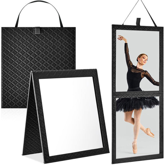 Colingmill Foldable Full Length Mirror Leather 33.5" L x 13.4" W Portable Hanging Travel Mirror with Handle for Travel Dance Camping Home Fitness Spa Gift (Black, 33.5" L x 13.4" W)