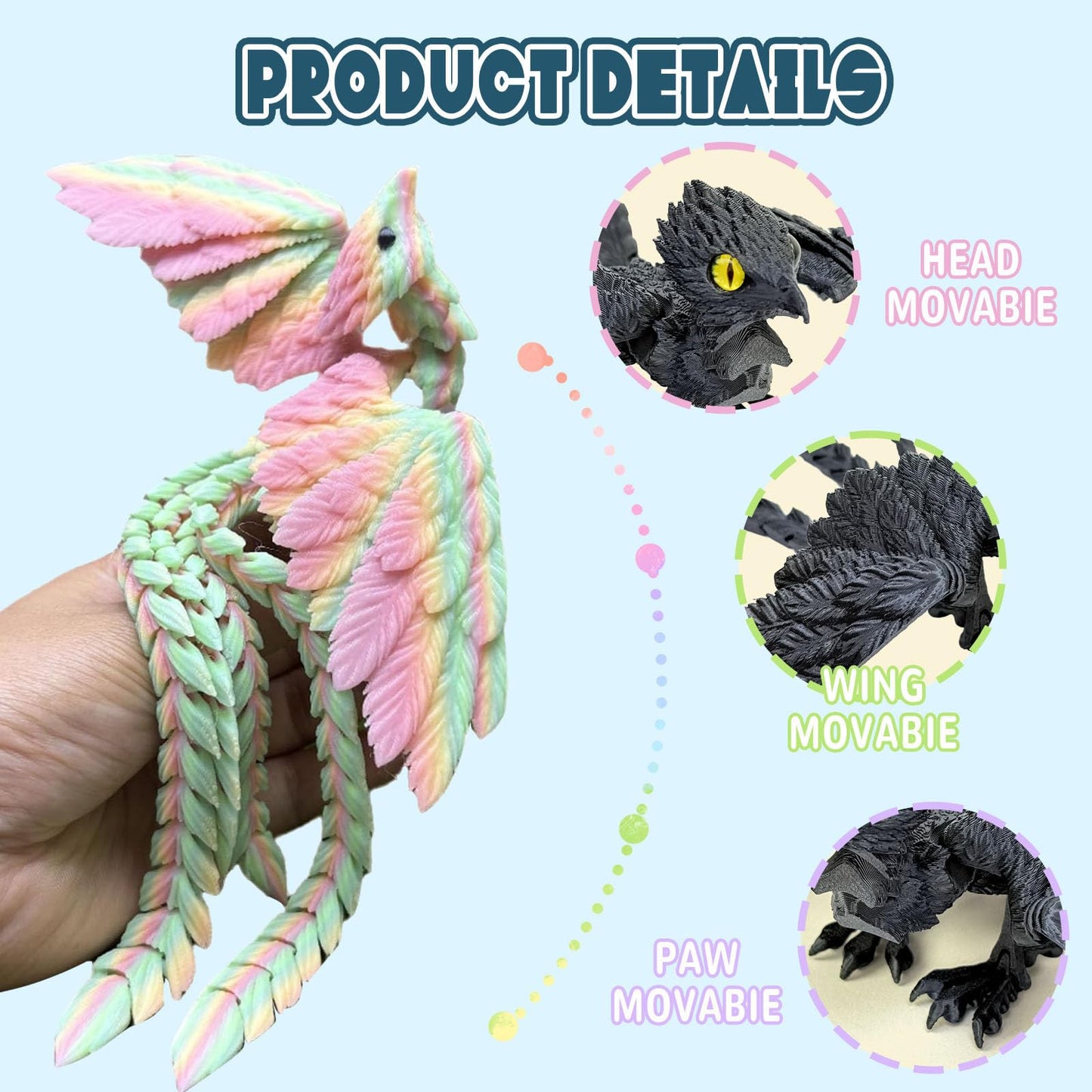 9.2 Inch 3D Printed Peacock Toy,Articulated Flexible 3D Printed Animal Decor,3D Printed Phoenix Bird,Interesting Toys for Autism/ADHD,Fidget Toys, Executive Desk Animals Toy (Blue Green)