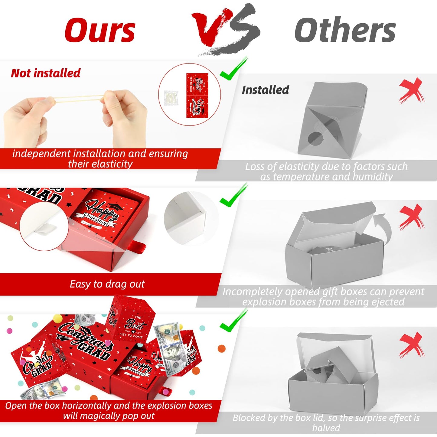 WenmthG 2026 Graduation Surprise Gift Box Explosion for Money - 10 Pcs Grad Pop Out Folding Bounce Money Gift Box with Confetti - Cash Gift Idea for Grad - Graduation Money Bank Party Supply (Red)