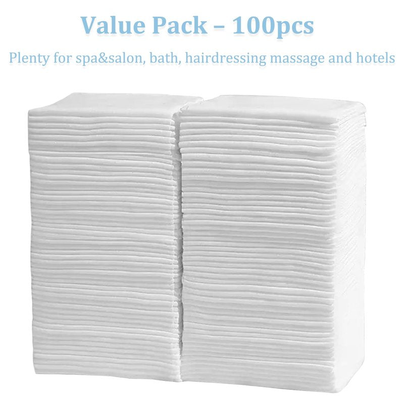 Celmuron Disposable Bath Hair Towels, 100-Count 12" x 28", Thick Pearl Texture, Soft & Absorbent Salon Spa Towels(White)