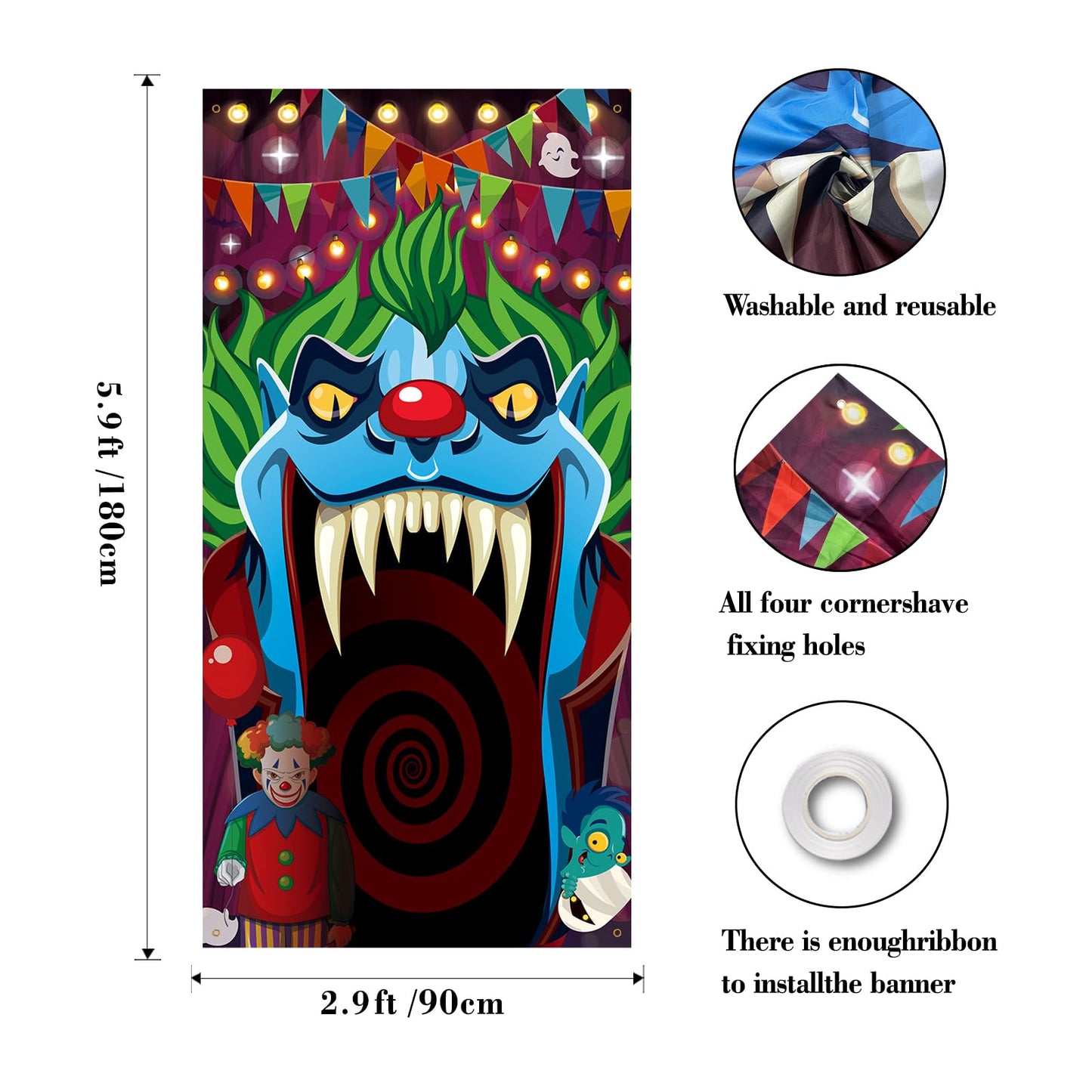 Halloween Circus Door Decorations Evil Clown Banner,Creepy Carnival Banner,Bloody Horror Tent Haunted House Kids Party Door Decorations.