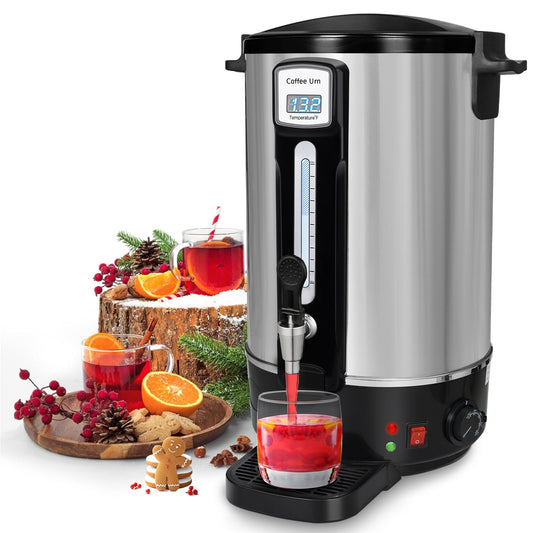 alelarocr 50-Cup Commercial Coffee Urn - Stainless Steel Double-Wall Coffee Maker with Percolator & Keep-Warm Function - Ideal for Events, Offices, Parties, and Catering (50 Cups - Double Layer)