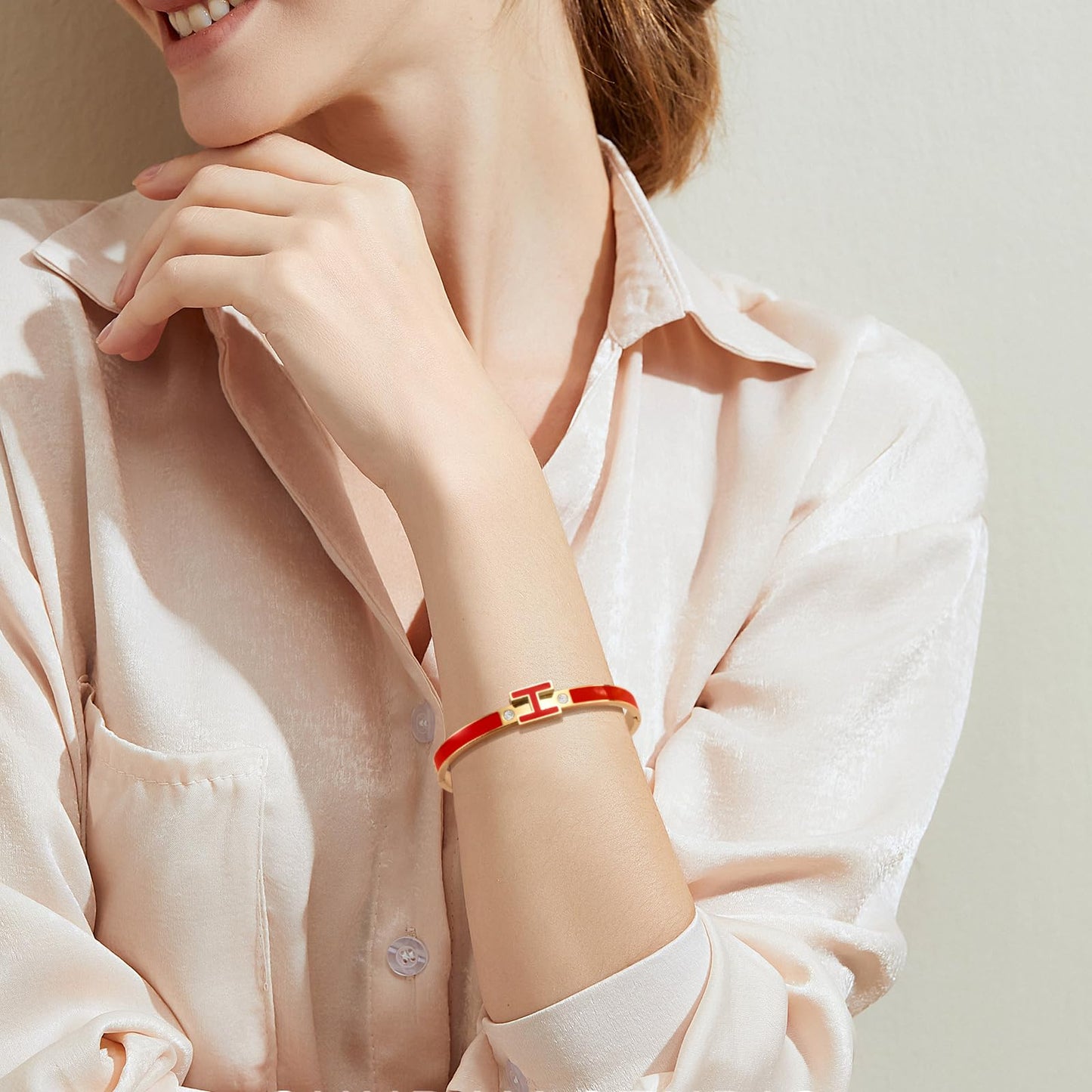 Hothink H Bracelets for Women,H Bracelet,Bangle Bracelets for Women,Dainty Bracelet Easter Christmas Mothers Day Gifts for Women(Red)