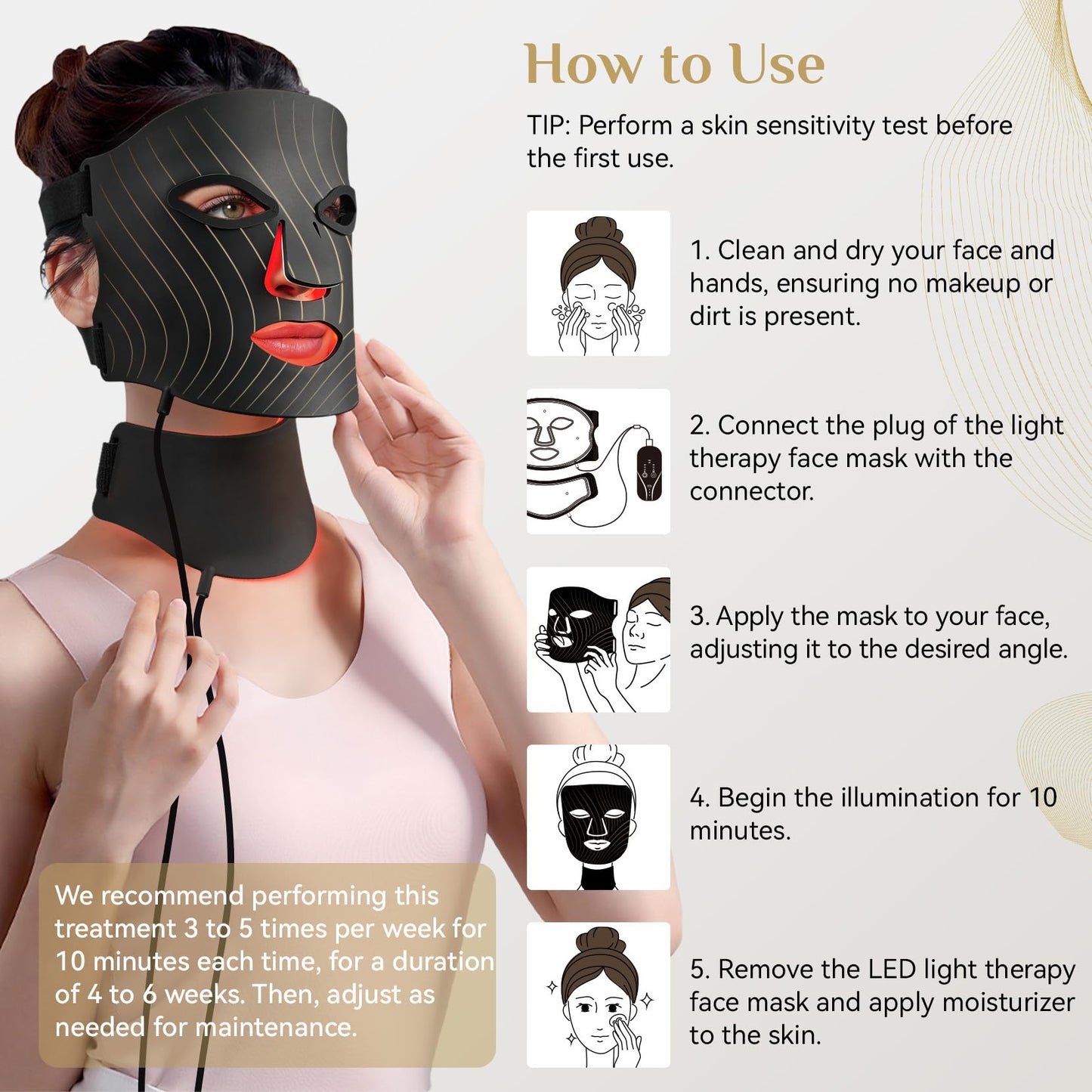 LED Light Therapy Mask Skin Care Mask & Neck, Red & Infrared Lights Masks Wavelength LED Face Mask Light Therapy for Home Use Black