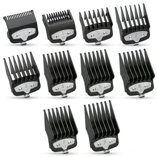 10-Piece Clipper Guard Set, Black Professional Clipper Guard Set Compatible with Most Wahl Clippers (1.5-25mm), Premium Close Cut to 1-Inch,Black