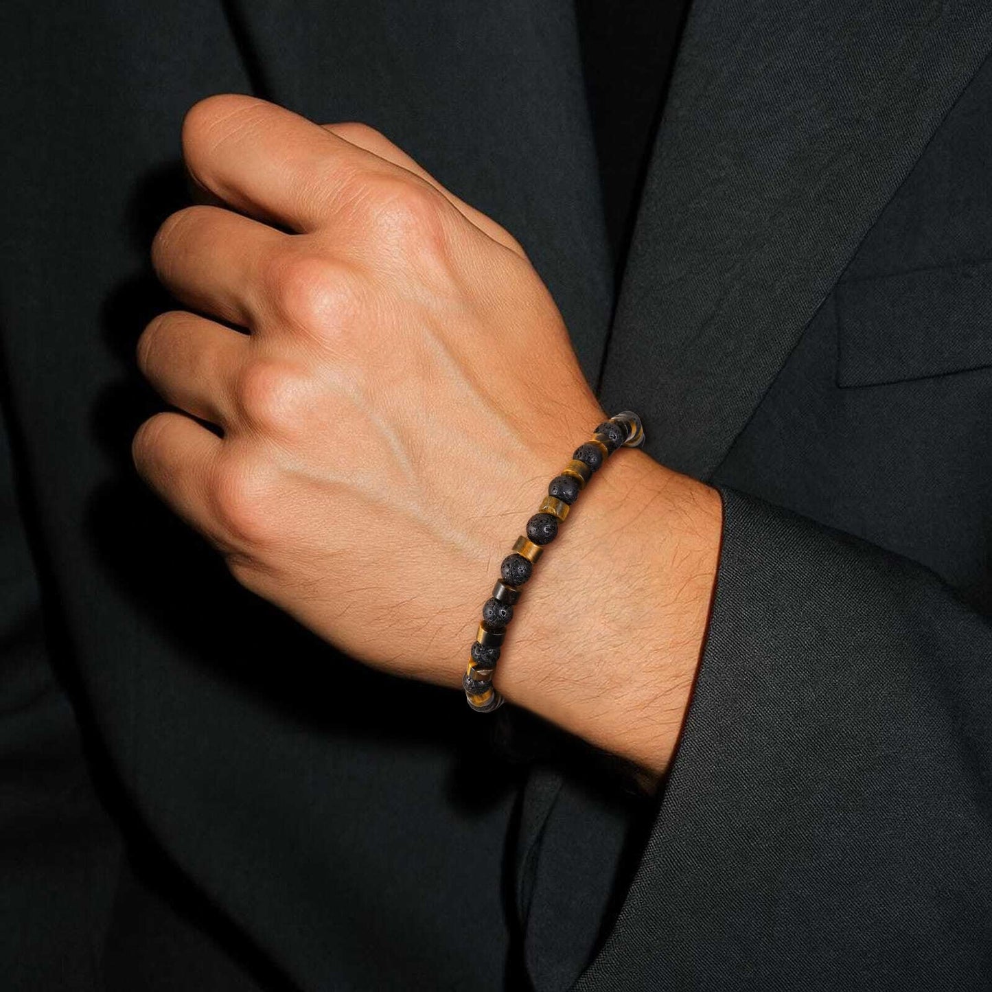 TRUMIUM Beaded Bracelets for Men Women Natural Hematite 6mm Tiger Eyes Mens Bracelet Gemstone Jewelry for Him 9 Inch Length