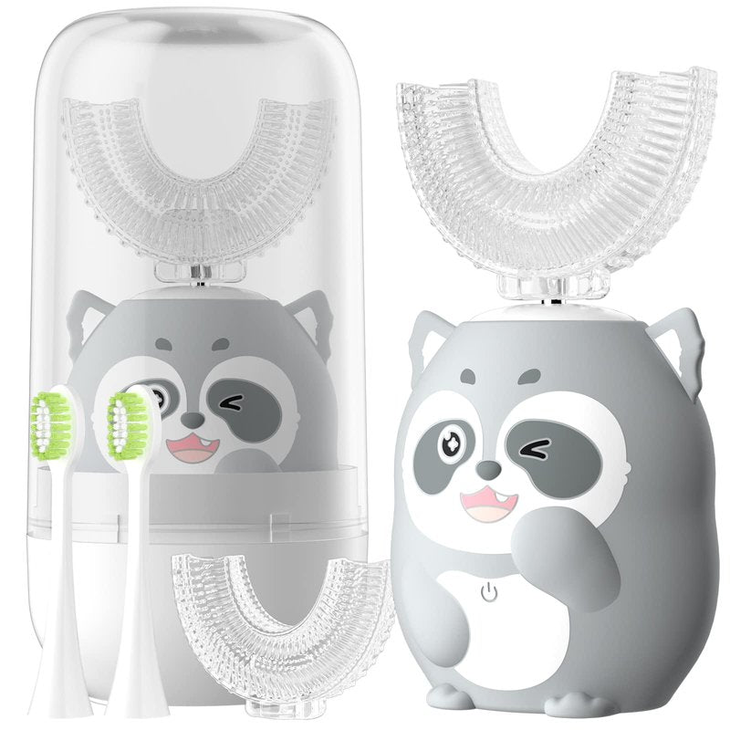 ELOTAME Kids Electric U Shaped Toothbrush Children Cartoon Sonic Automatic Toothbrush with 4 Brush Heads Full Mouth 6 Cleaning Modes - (Age 8-15, Gray)