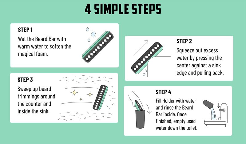 Mat's Beard Bar® - Pro (V2.0) & Holder - FLEXIBLE - Clean Up Beard Trimmings from Sinks and Countertops After Shaving - Best Gifts For Men