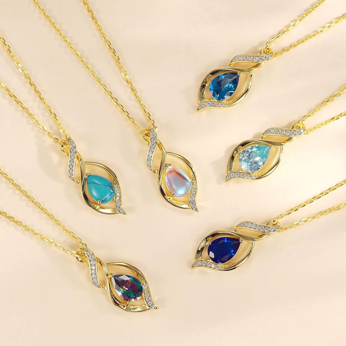 FANCIME 14K Gold Plated September Birthstone Necklace for Women Blue Sapphire Teardrop Necklace Sterling Silver Infinity Love Birthday Gifts for Women, 16"+2" Inches
