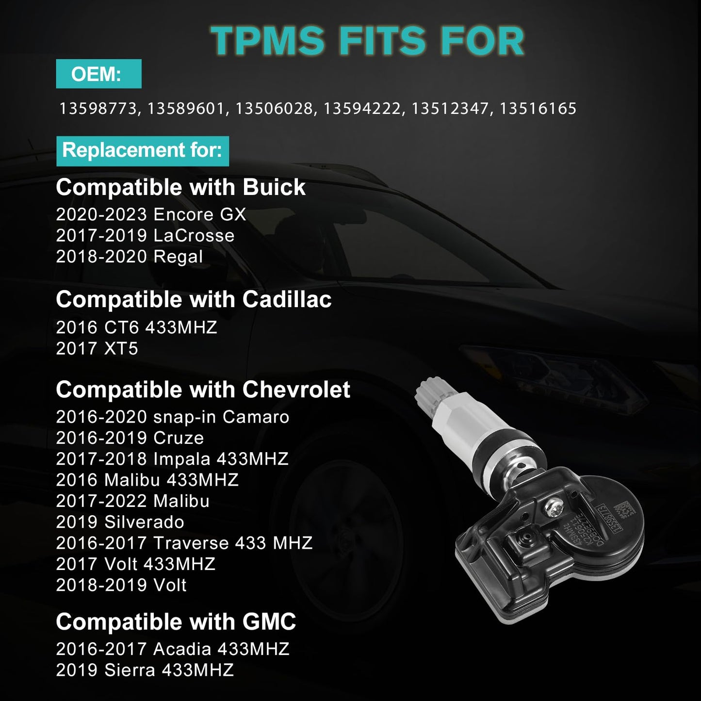 AULINK TPMS Sensor 13598773 433MHZ Compatible with Chevy GMC Cadillac Buick, for Chevrolet Malibu Silverado Impala Cruze Regal Lacrosse, Tire Pressure Monitoring Sensor Replaces# 13516165 4PCS