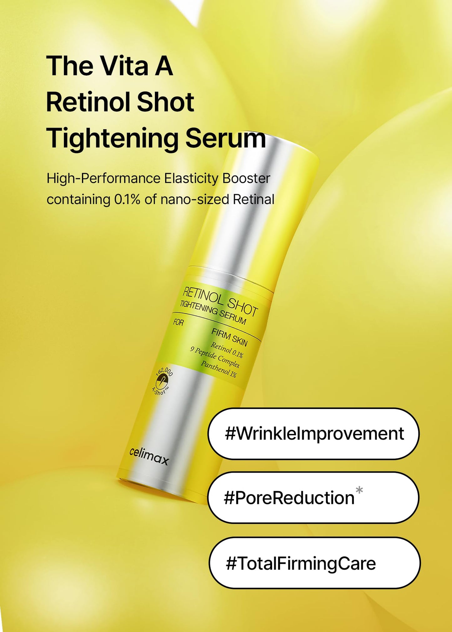 celimax The Vita A Retinol Shot Tightening Serum | with Pure Vitamin A Retinol, Peptide, Pore Minimizer, Wrinkles & Fine Lines, Firmer Skin, Anti-Aging, Skin Smoothing 30ml, Mothers Day Gift