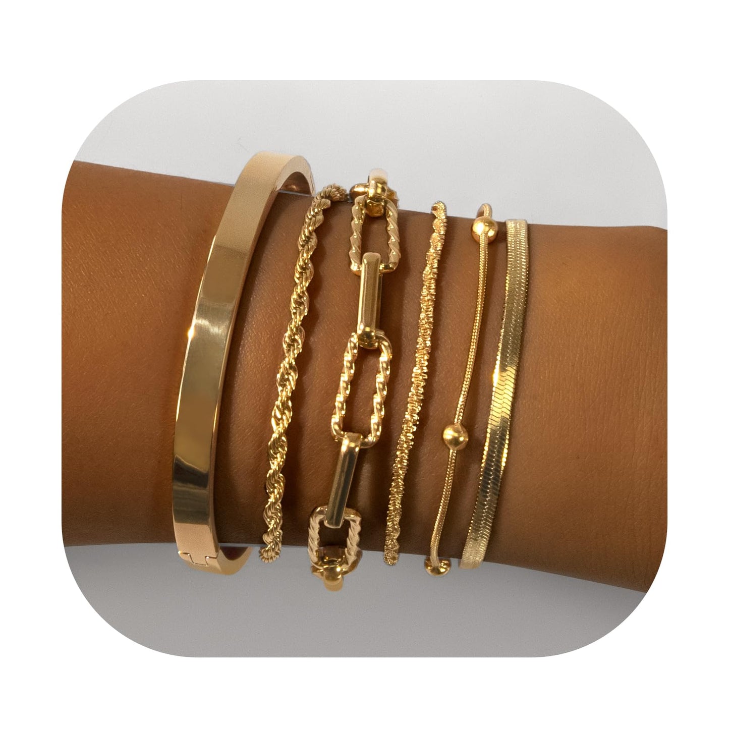 Gold Bracelets for Women, Exquisite 18K and 14K Real Gold-Plated Bracelet Stacking Sets, Waterproof Cuban Chains, Paperclip Chain , Cuff Bangles, Non Tarnish,Jewelry Gifts for Women (18kGOLD 6 SET)