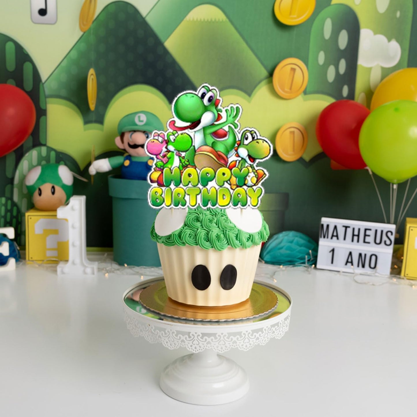 karg 𝖸𝗈𝗌𝗁𝗂 Birthday Decorations,𝖸𝗈𝗌𝗁𝗂 Party Supplies Include Happy Birthday Banner, Cake Topper and Cupcake Toppers, Balloons for Kids Party Decor