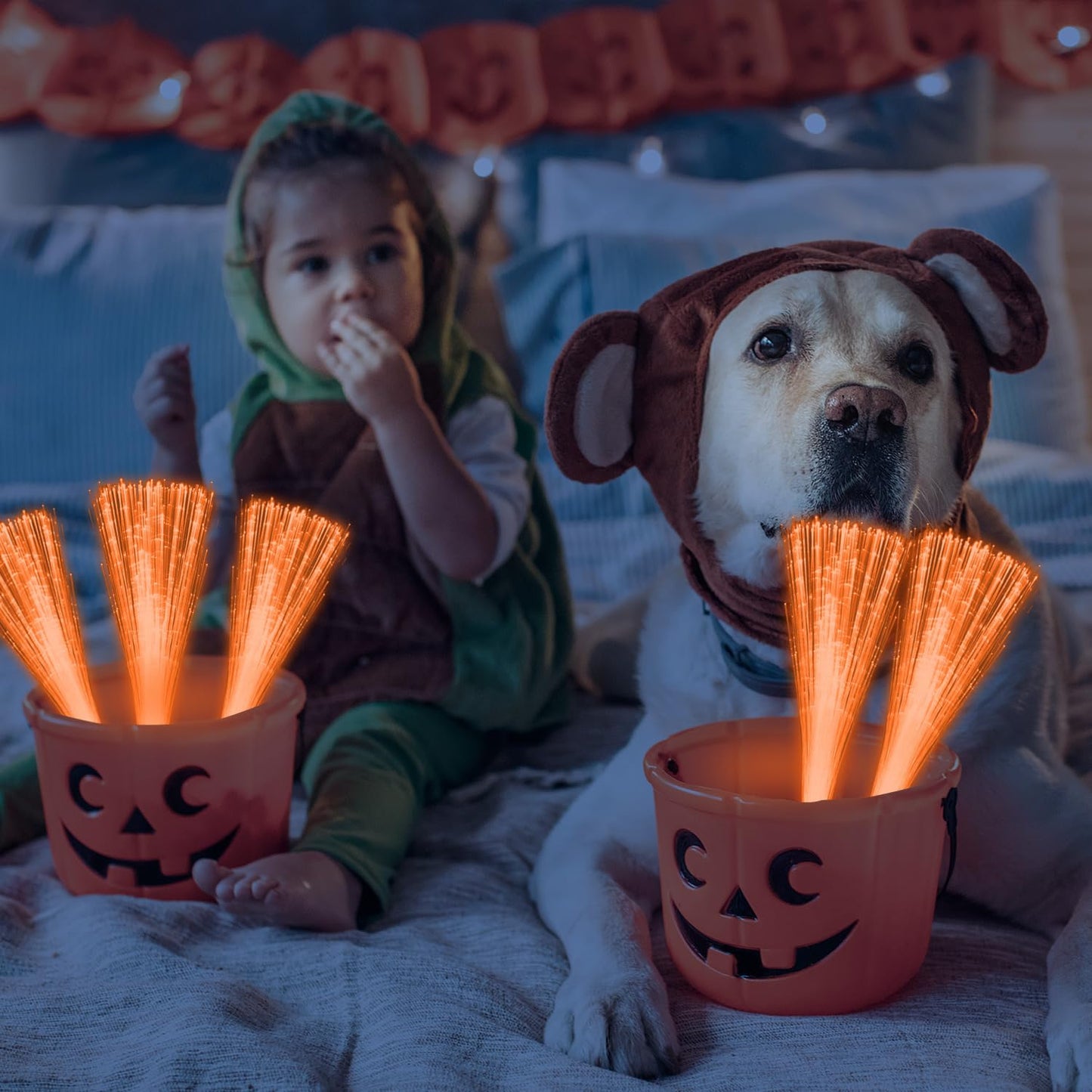 YOFOBU 60 PCS Orange Fiber Optic Wands Glow Fiber Wands Bulk LED Light Up Wands with 3 Flashing Modes LED Flashing Wands for Halloween ThanksGiving Day Christmas Bridal Shower Birthday Autumn