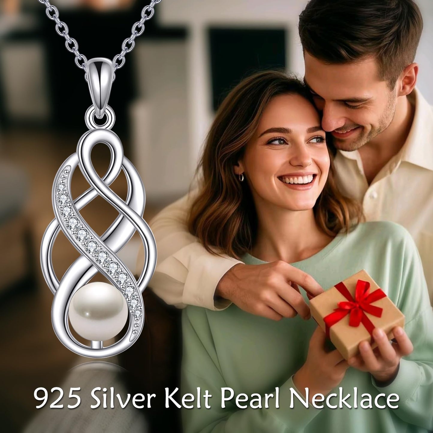 YFN Pearl Celtic Necklace S925 Sterling Silver for Women, Anniversary Irish Celtic Knot Jewelry Present for Women, Birthday Gifts (7mm Pearl Celtic Necklace)