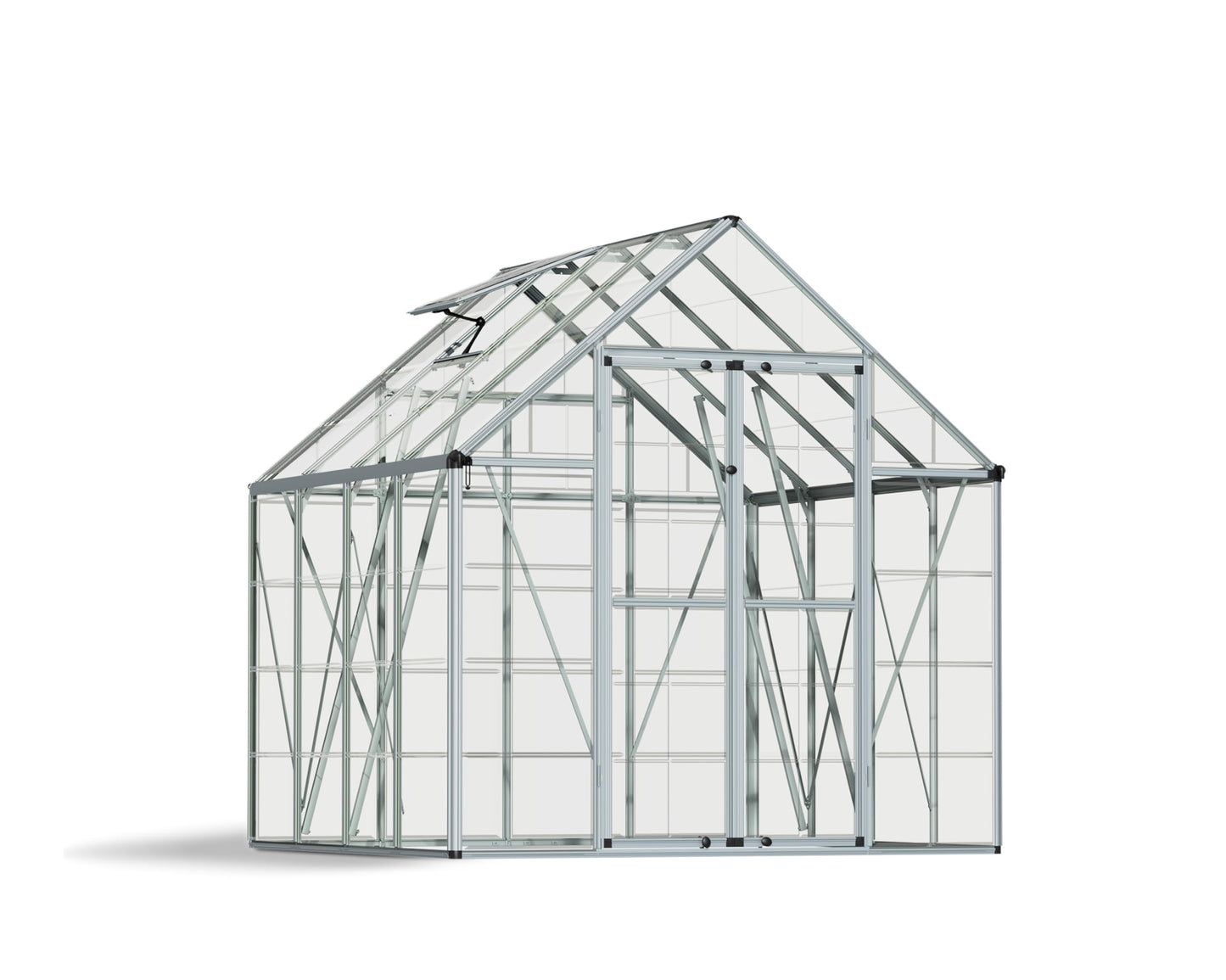 Palram - Canopia Snap & Grow 8 Ft. x 8 Ft. Greenhouse Kit Hobby DIY Walk in Green House Heavy Duty Polycarbonate, Aluminium Frame, with Lockable Door and Vent for Outdoors, Garden, Backyard in Silver