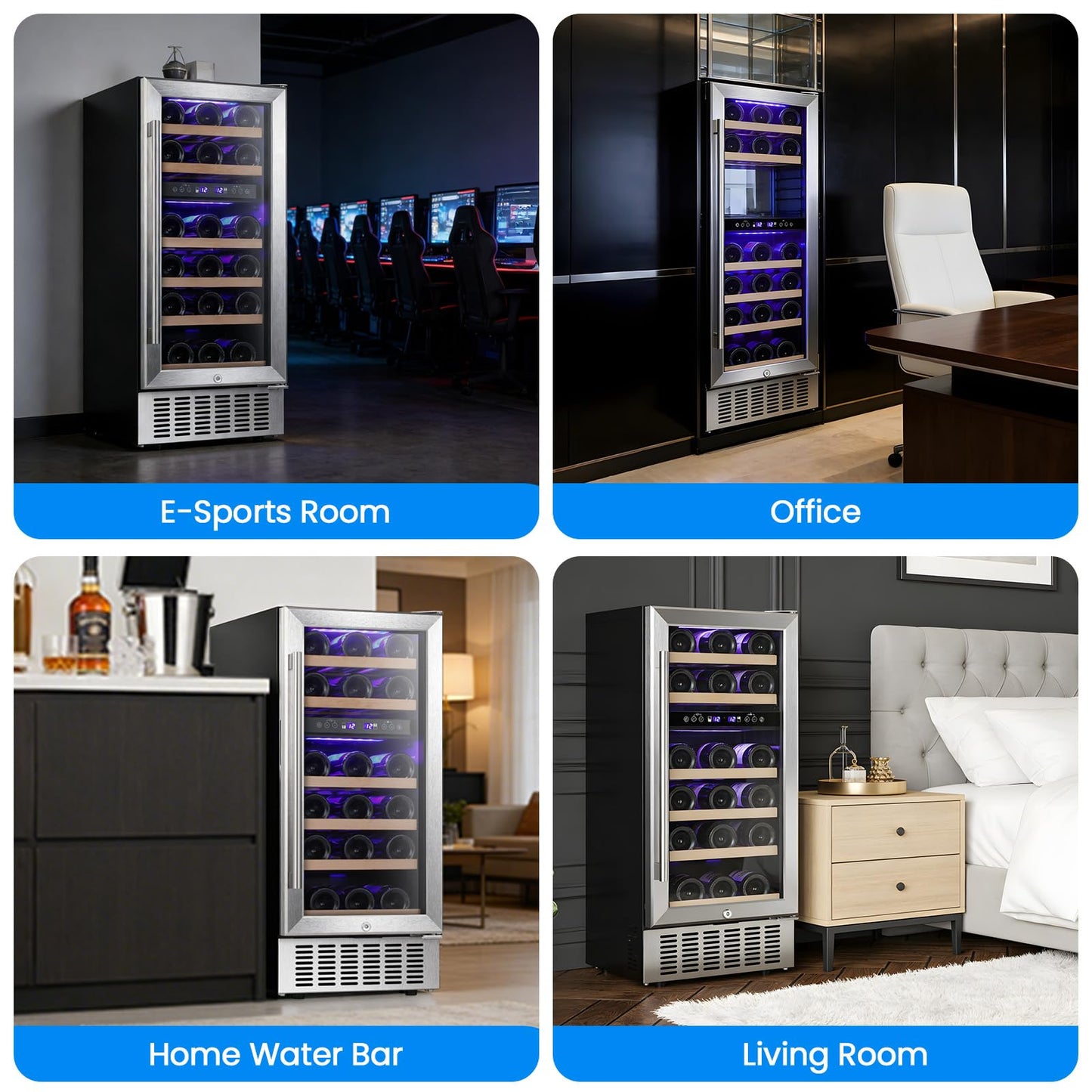 Antarctic Star Wine Fridge 15" Wine Cooler Under Counter Beverage Refrigerator Beer Mini Fridge 28 Bottles Dual Zone Built-in Freestanding Stainless Steel Double-Layer Tempered Glass Door