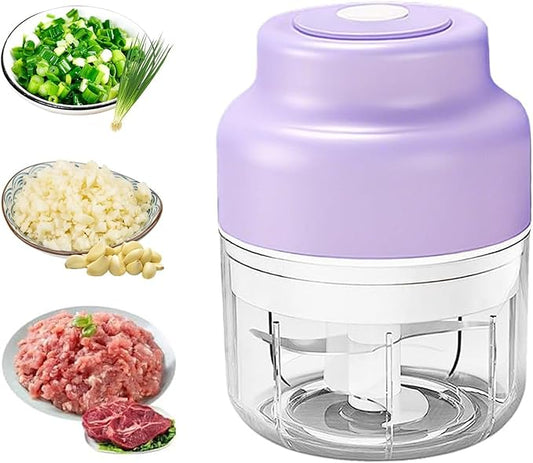 2026 Upgraded Electric Mini Garlic Chopper - Portable USB Rechargeable Food Processor, Cordless Small Vegetable Mincer & Grinder for Garlic, Onion, Ginger, Chili (Purple)