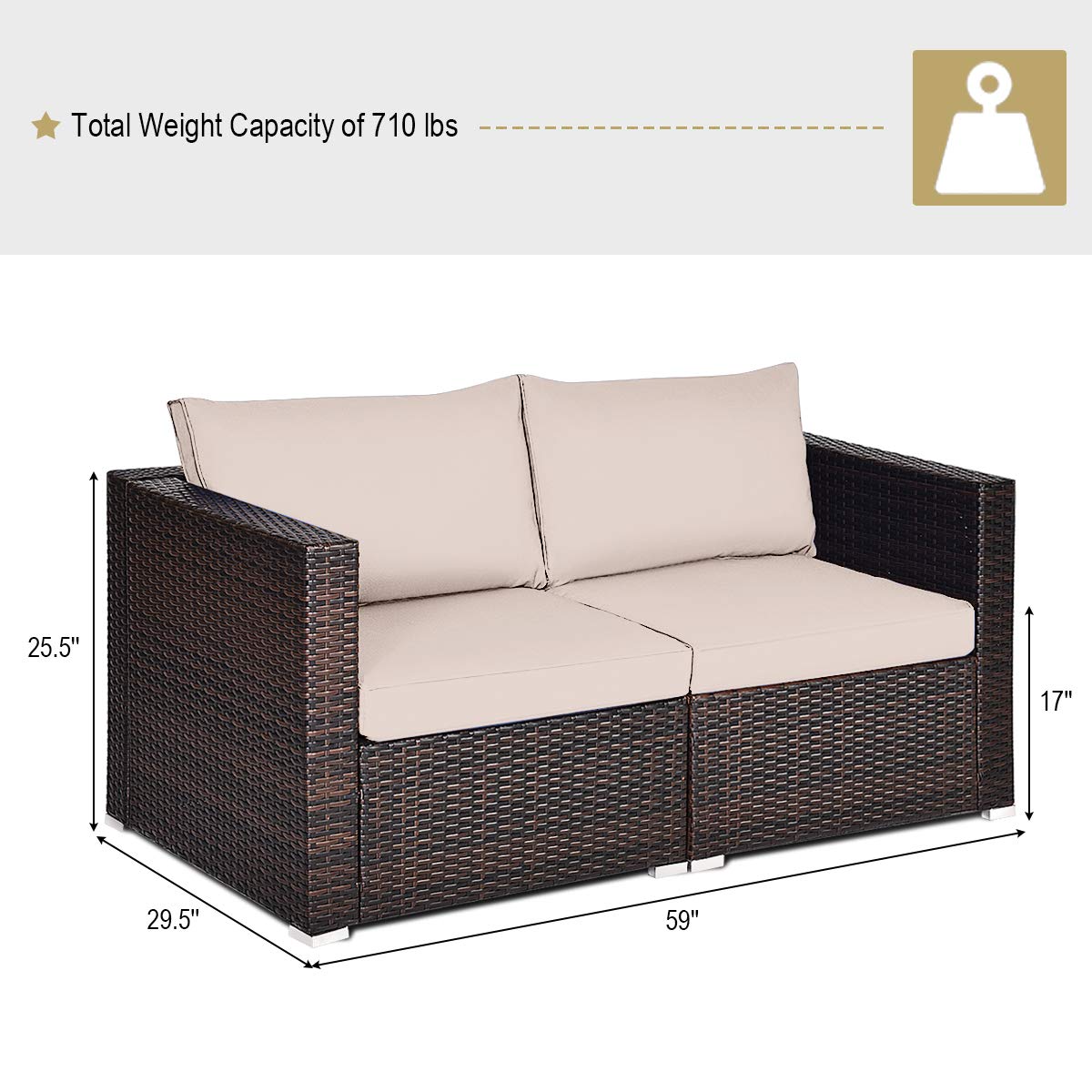 Tangkula Wicker Loveseat 2 Piece, Patio Furniture Couch with Removable Cushions, Rattan Loveseat Sofa for Balcony, Deck, Garden and Poolside