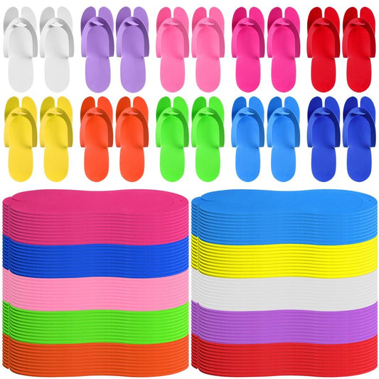 JaGely 100 Pairs Disposable Pedicure Slippers Bulk Multi Color Flip Flops for Pedicure Anti Slip EVA Foam Spa Slippers Sandals Disposable Shoes Kit for Women Nail Bath Salon Party Supplies