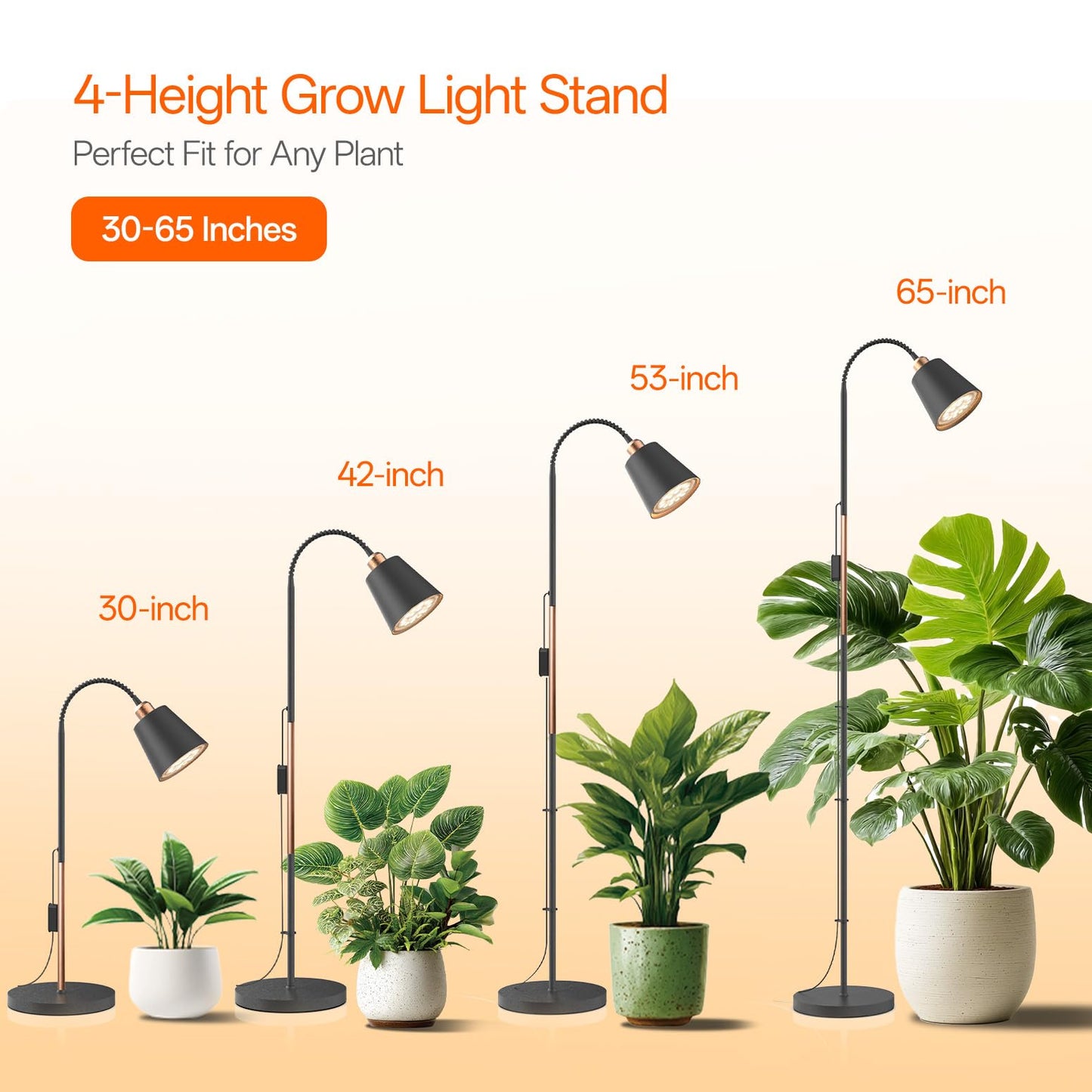 Bstrip Grow Light for Indoor Plants, 65" Tall Standing Grow Light, 18W Non-Dimmable LED Plant Light with Optical Lens, Full Spectrum Plant Light with Flexible Gooseneck & Smart Timer