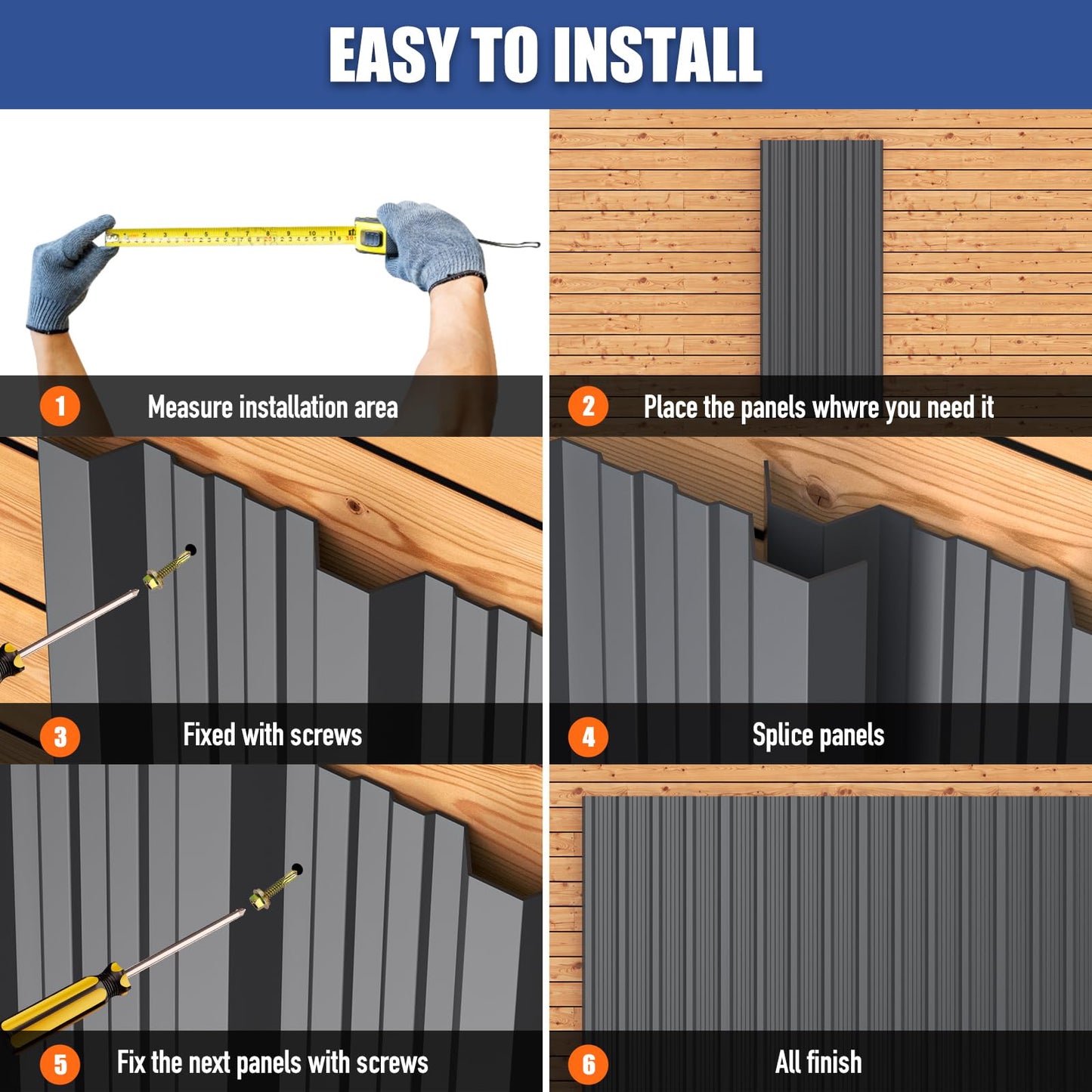 Brakki Metal Roofing Panels 10pcs 52.4 ft², Grey Corrugated Galvanized Steel Roof Panels with Screw, Heavy Duty Metal Siding Suitable for Garages Chicken Coop Sheds Stables Patio