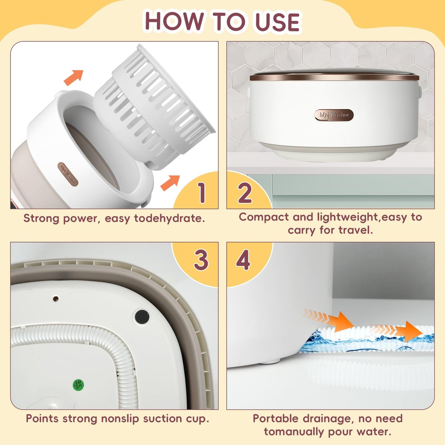 Portable Washing Machine 15L, Mini Washer with 4 Modes and Spin Basket, Large Capacity Laundry Washer Deep Cleaning for Underwear,Baby Clothes, Foldable Washing Machine for Apartments,Camping,Travel