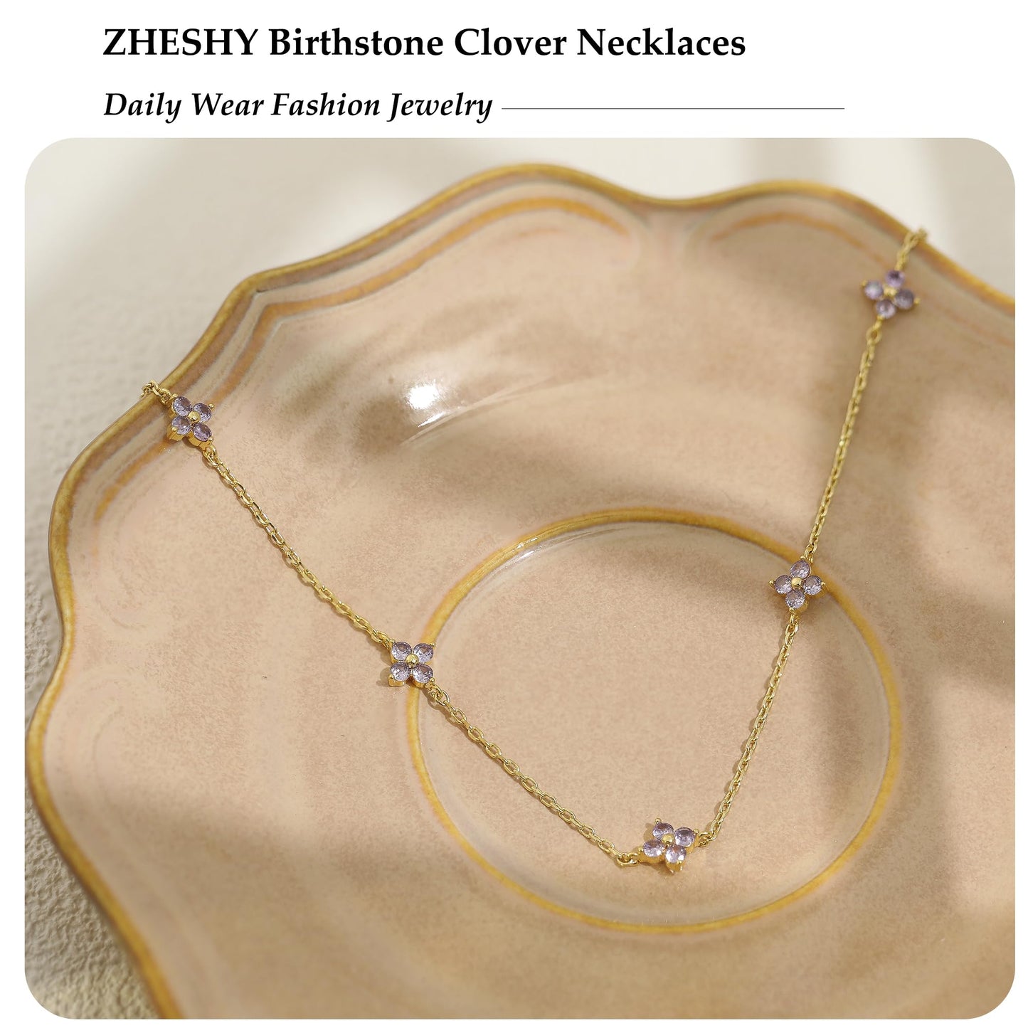 Birthstone Gold Necklace for Women Dainty Non Tarnish 14K Gold Plated Diamond Choker Necklaces Clover Emerald Green Cubic Zirconia Necklace Birthday Valentine's Day Gifts Womens Prom Gold Jewelry