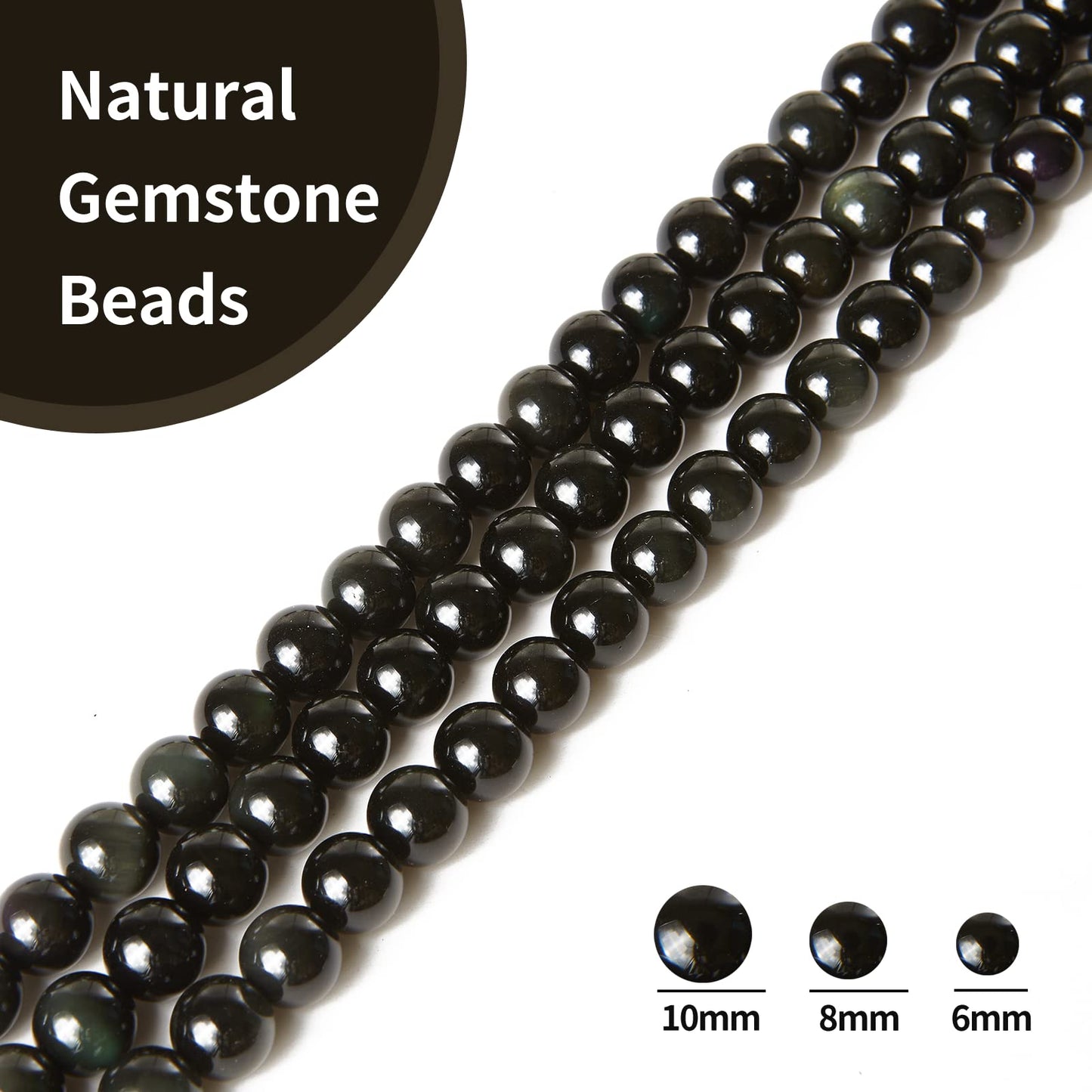 35pcs 10mm Natural Black Obsidian Beads Gemstone Beads Round Loose Beads for Jewelry Making