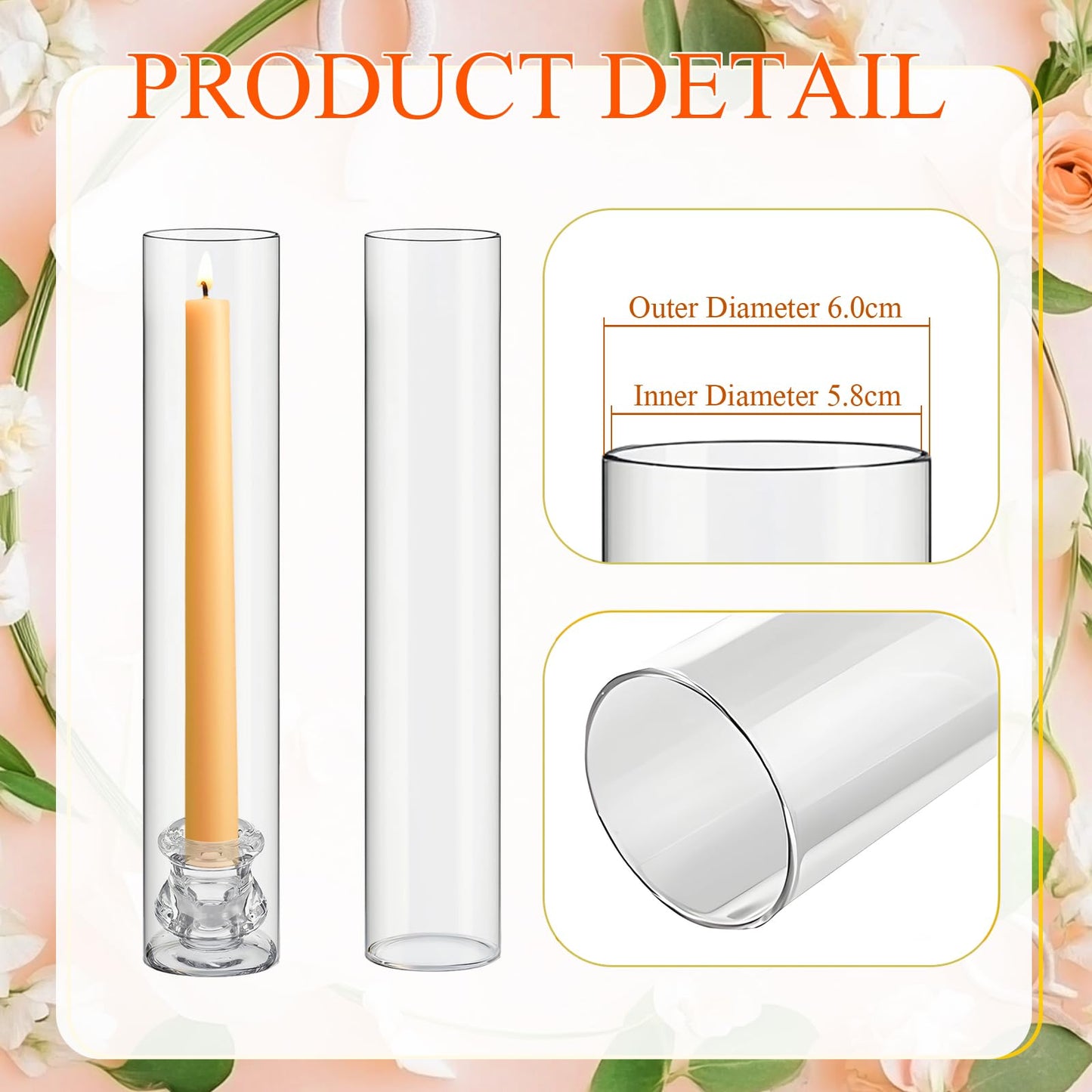 Teenyyou 36 Set Glass Hurricane Candle Holders Bulk 12.6" Open Ended Glass Candleholder Tube Shape Bottomless and 2.2"" Taper Clear Candlestick Holders for Wedding Table Centerpiece (Clear)"