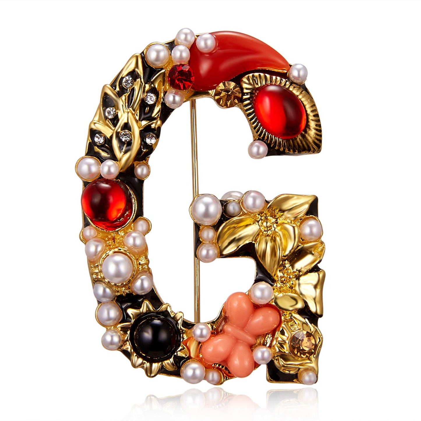RINHOO Crystal Pearl Initial Brooch Gold Plated Enamel Colorful Letter Alphabet Breastpin Pin Jewelry for GIFTS (Letter -G)