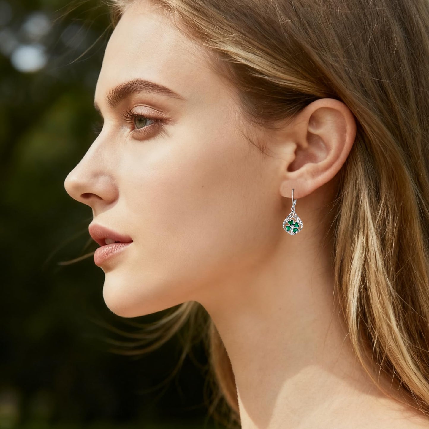 YYmqmq Green Clover Earrings for Women 925 Sterling Sliver Shamrock Dangle Earrings Leverback Filigree Jewelry Irish Jewelry St Patricks Day Gifts for Women Girlfriend