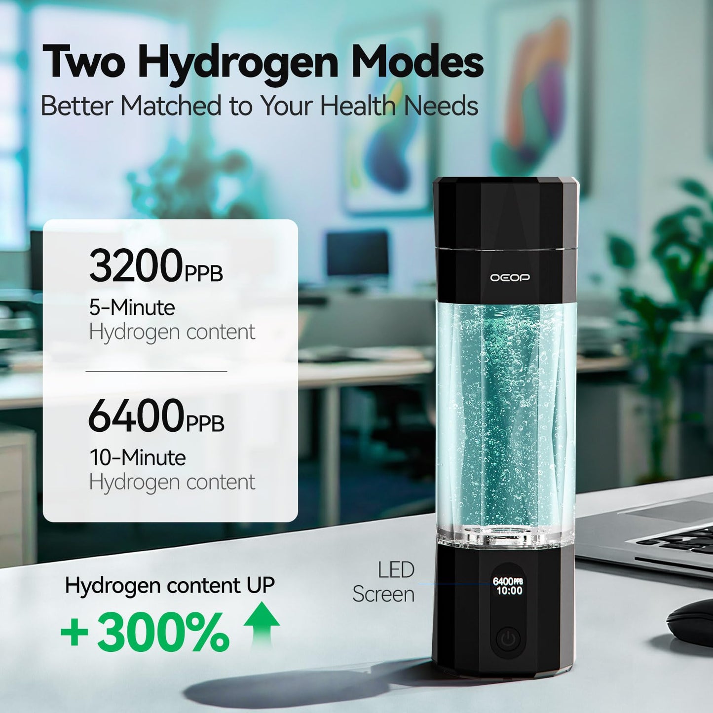 OEOP Upgrade Hydrogen Water Bottle - 6400PPB Hydrogen Water Generator, SPE/PEM Certified, 7oz Portable Hydro Water Machine, Perfect for Gym/Travel/Office & Gifts for Friends/Family