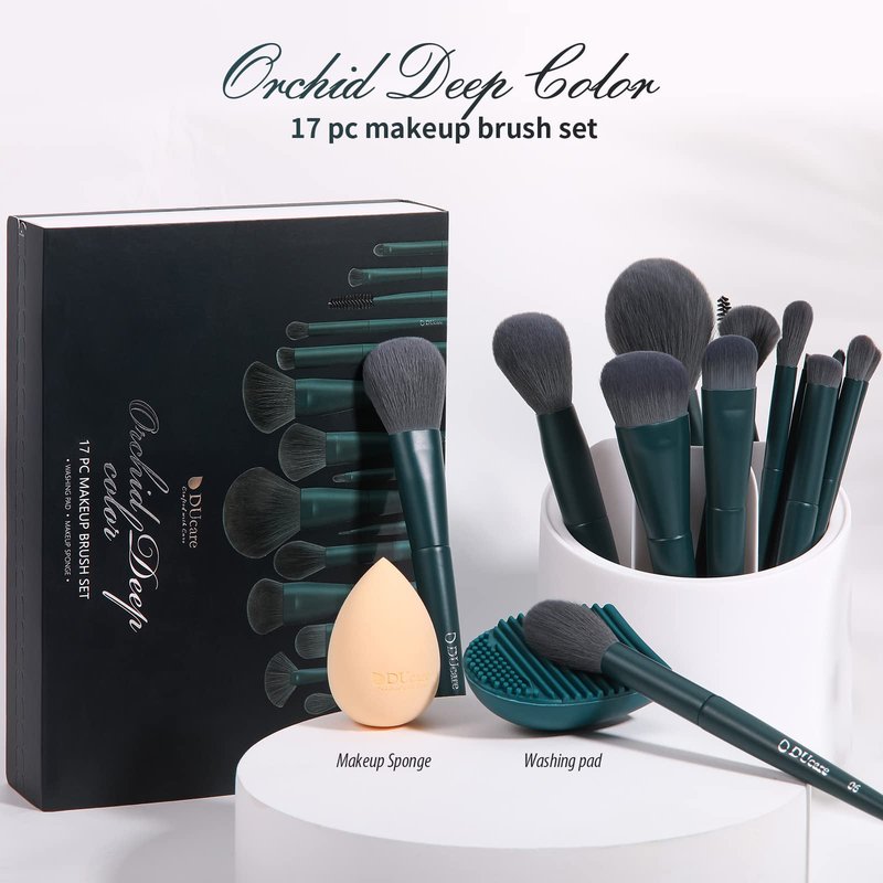 DUcare Makeup Brushes Set 17 Pcs with Brush Cleaning Mat and Makeup Sponge+Eyelash Comb