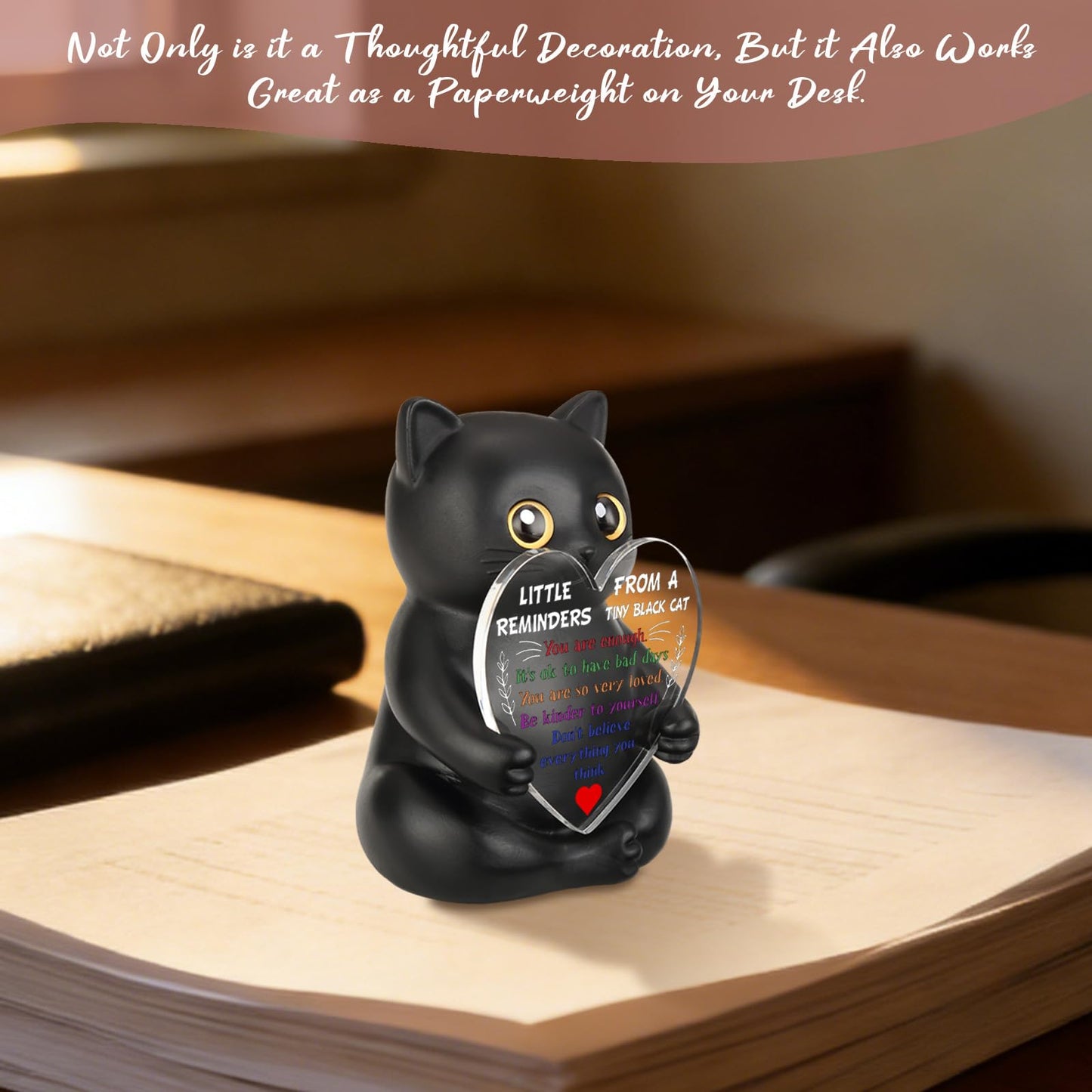 wainvniaw Positive Affirmations Black Cat Figurines Decor, Motivational Gifts Inspirational Cheer Up Gift for Cat Lovers, Women, Men, Friends, Coworker, Employee, for Home Office Cubicle Desk WCT4