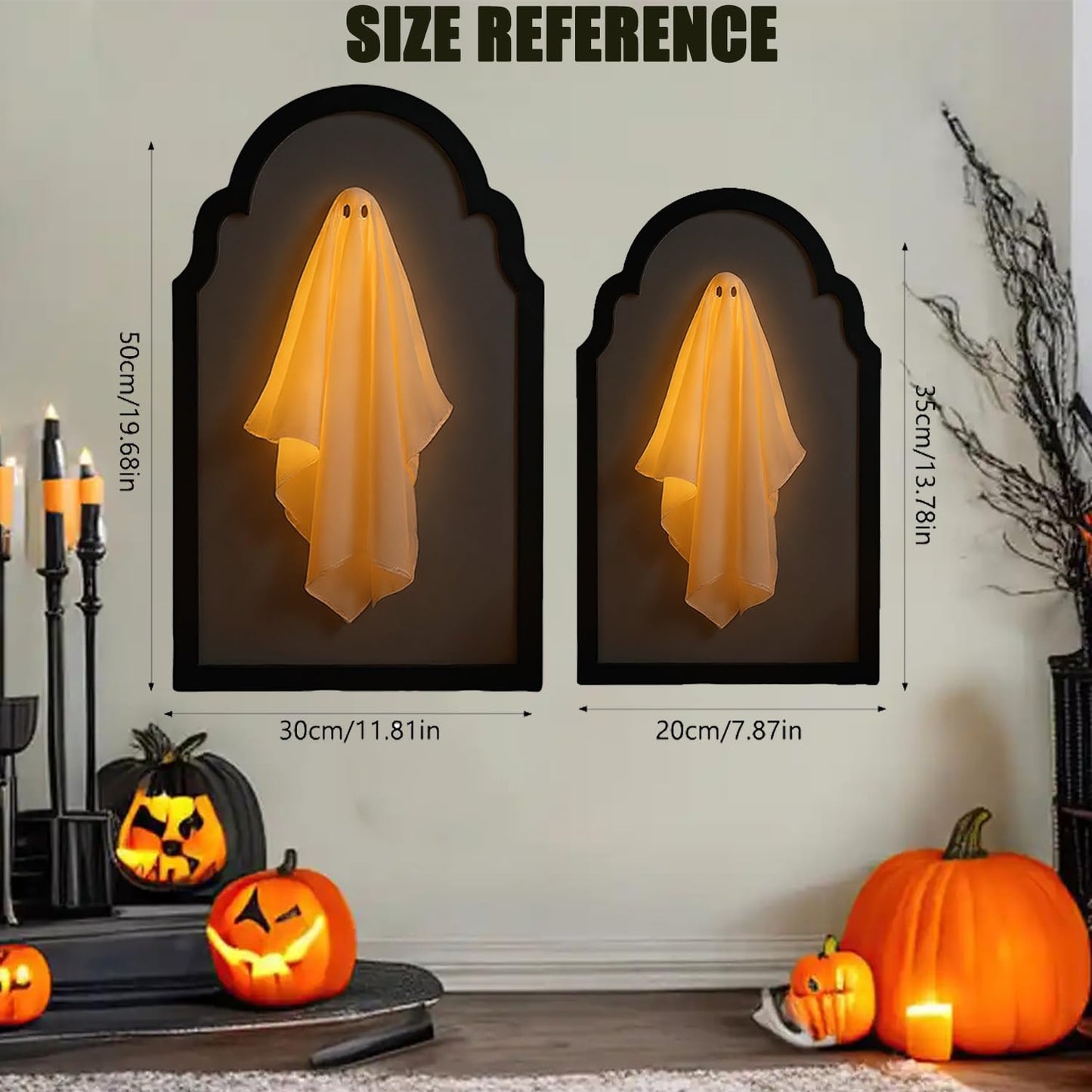 QIPECO Halloween Hologram Ghost Mirror with Creepy Eyes Night Light,Halloween Ghostmirror Spooky Halloween Haunted House Decor,Black Wood Frame (S)