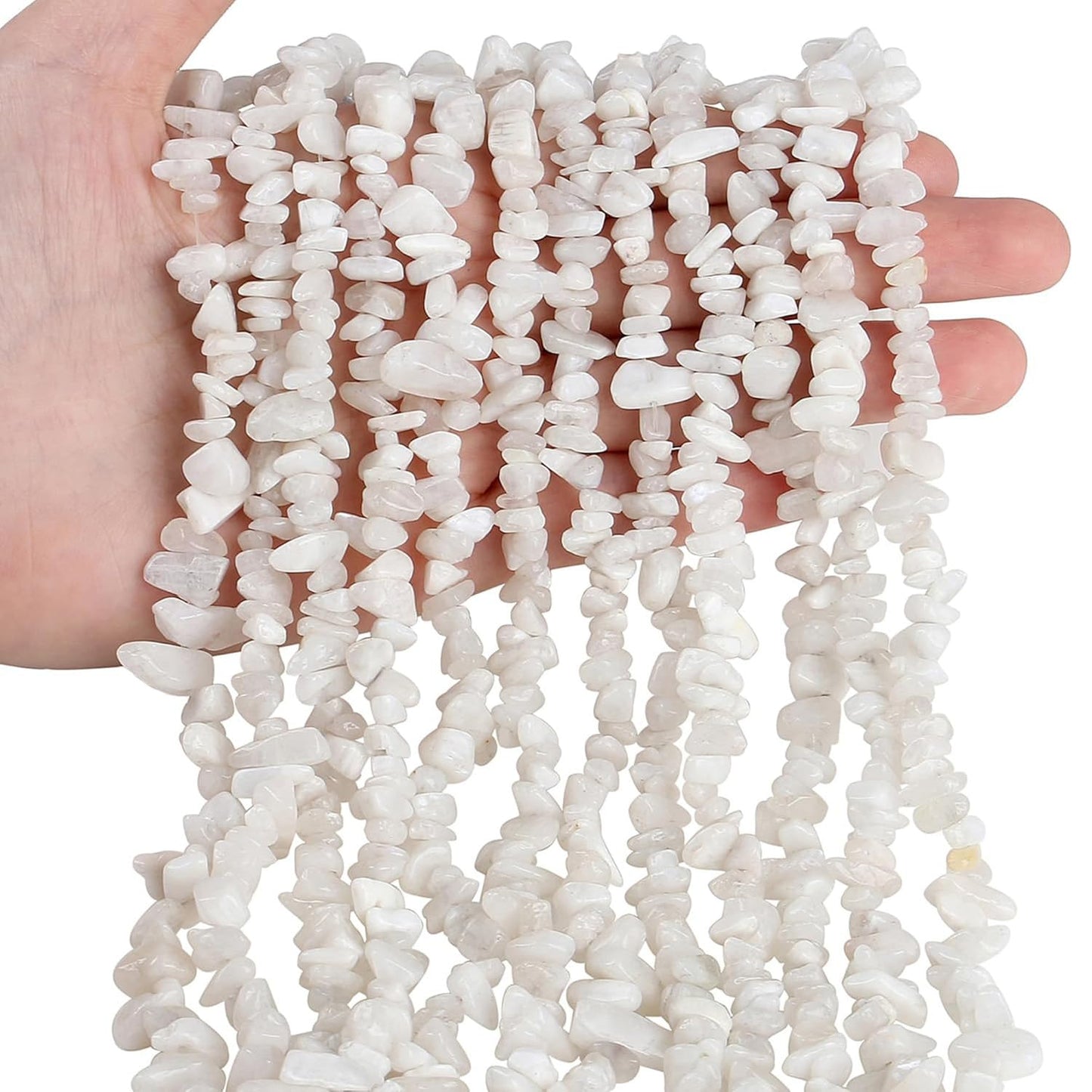 Natural Chip Stone Beads 450pcs White Moonstone Chips 5-8mm Genuine Real Irregular Healing Crystal Rocks Hole Drilled DIY Loose Gemstone Beads for Jewelry Making Bracelet Earrings Necklace Crafting