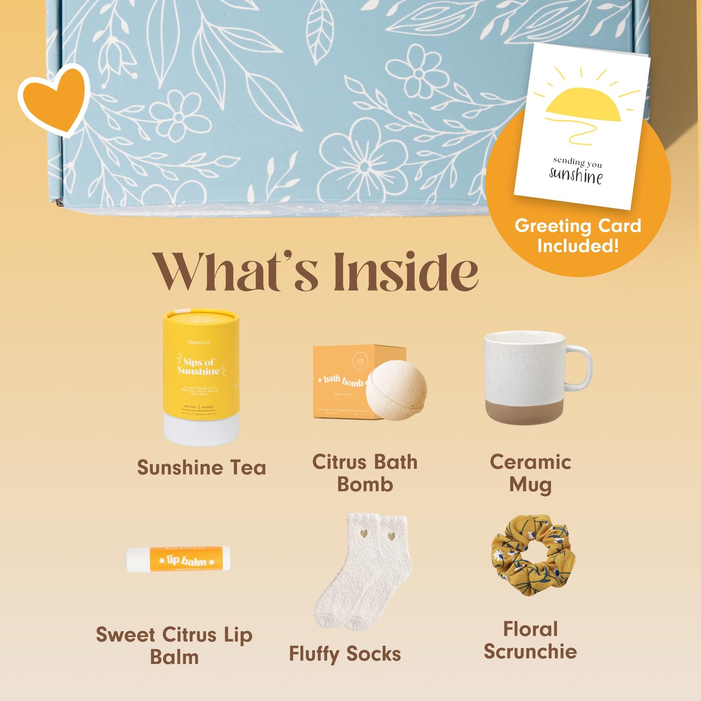 Unboxme Sunshine Spa Gift Basket for Women — Mother’s Day Gift Set with Tea, Mug, Bath Bomb & Socks | Self Care Package for Mom, Birthday, Get Well