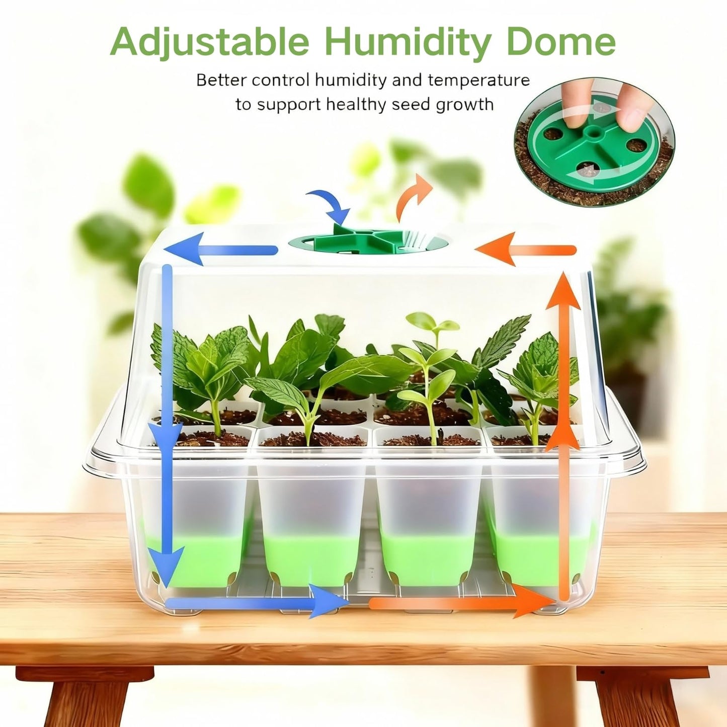 ZSYWODFO Silicone Seed Starter Tray with Humidity Dome, Indoor Seedling Starter Kit, 5-Pack Flexible Germination Trays - Adjustable Vent, Reusable & Dishwasher Safe for Herbs/Vegetables/Flowers