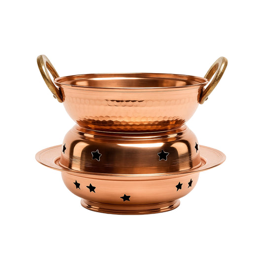 ALFIQ Solid Copper Oil Warmer Pot Set, Ayurvedic Massage Bowl with Stand for Spa & Aromatherapy, Handcrafted Hammered Finish, Premium Essential Oil Heater for Abhyanga, 100% Pure Copper